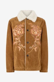 ${brand} Suede Leather Jacket with Flowers and Tigers ${colorDescription} ${masterID}