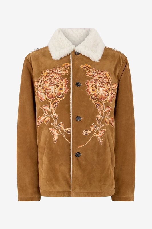 RC Suede Leather Jacket with Flowers and Tigers RC Suede Leather Jacket with Flowers and Tigers Brown VRP461-PJ007