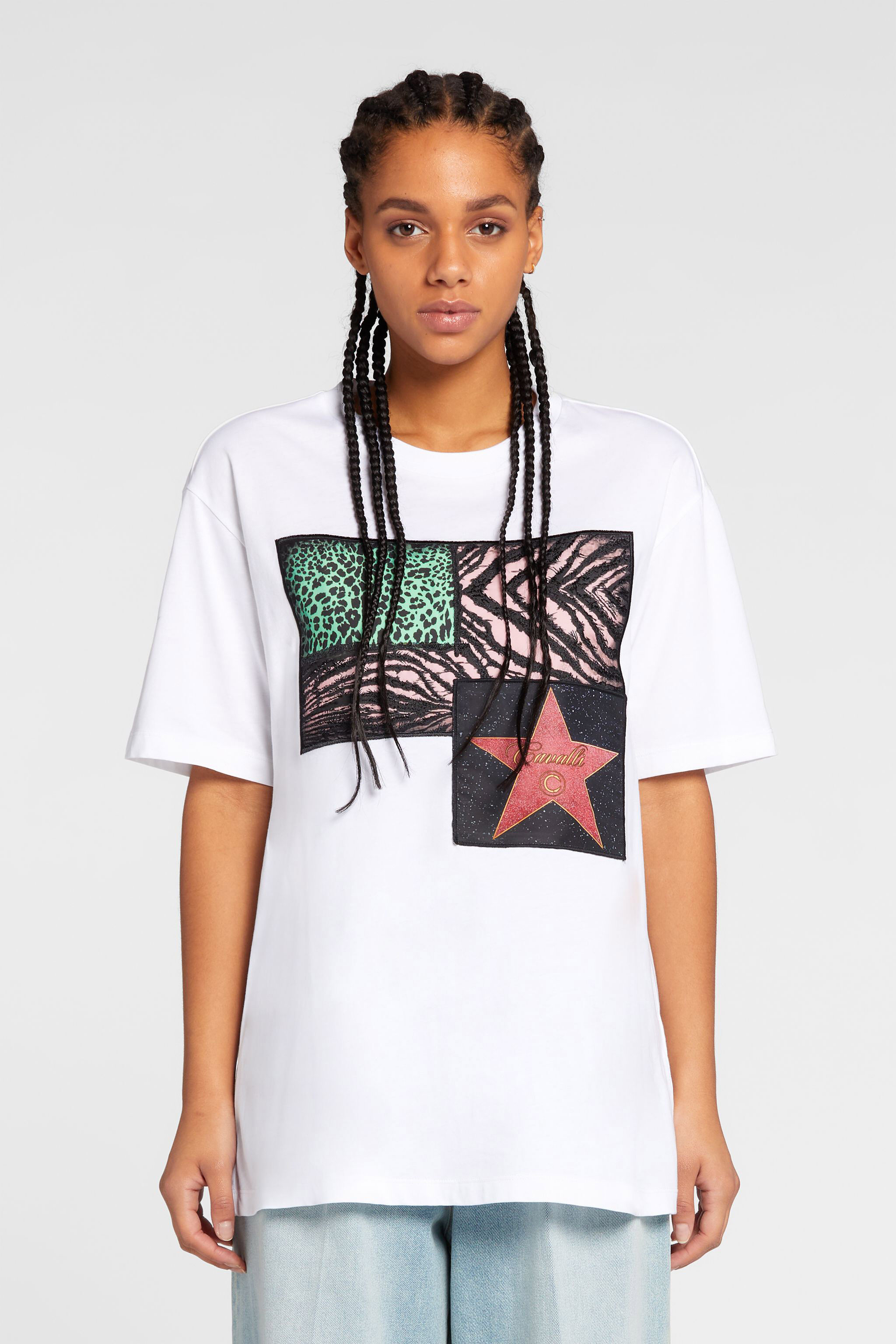 RC Walk Of Fame And Animalier Patchwork-Print Appliqué T-Shirt White OKT61B-JD060