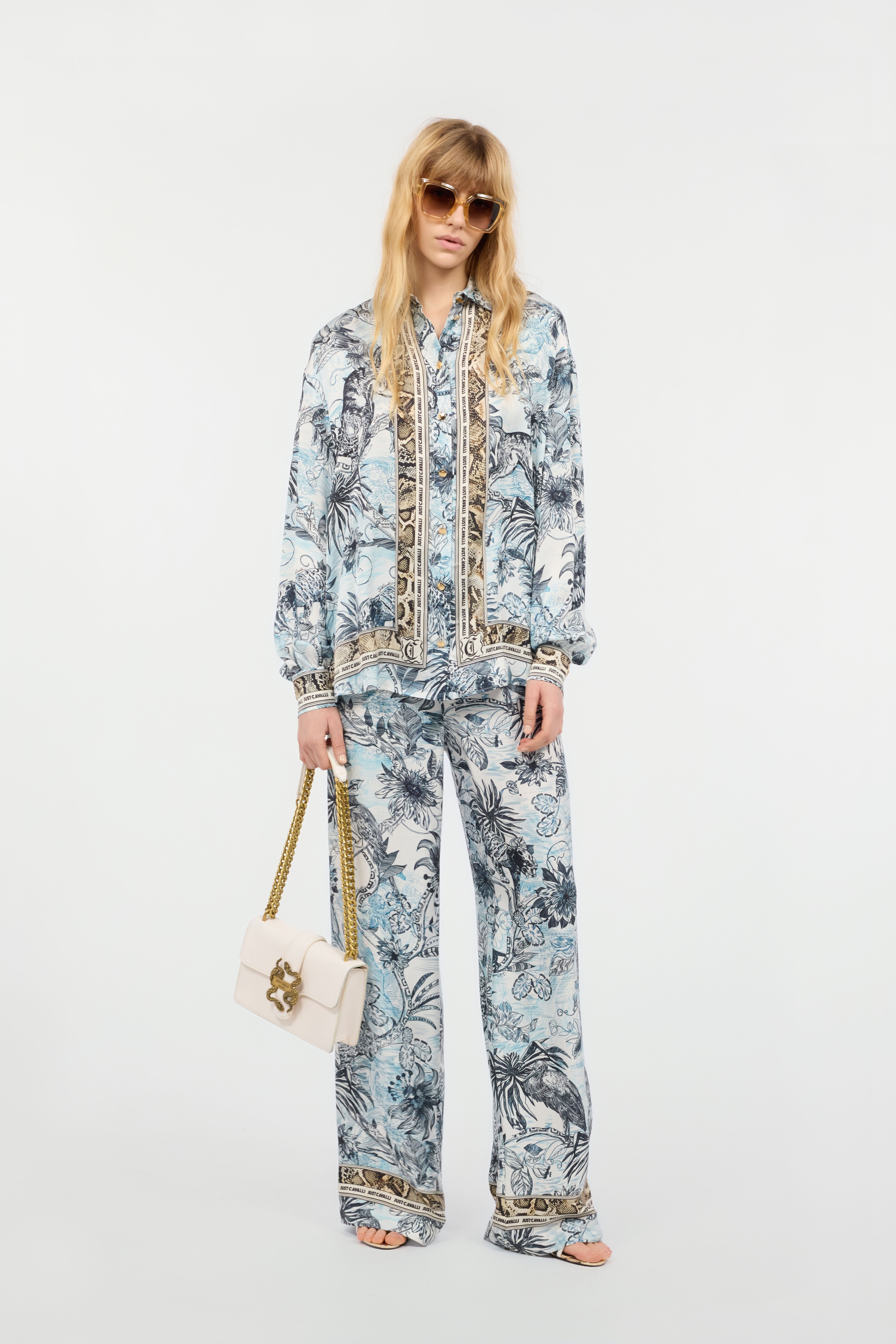 JC Pantalon Palazzo Imprimé Bleu clair UFT092-UF131