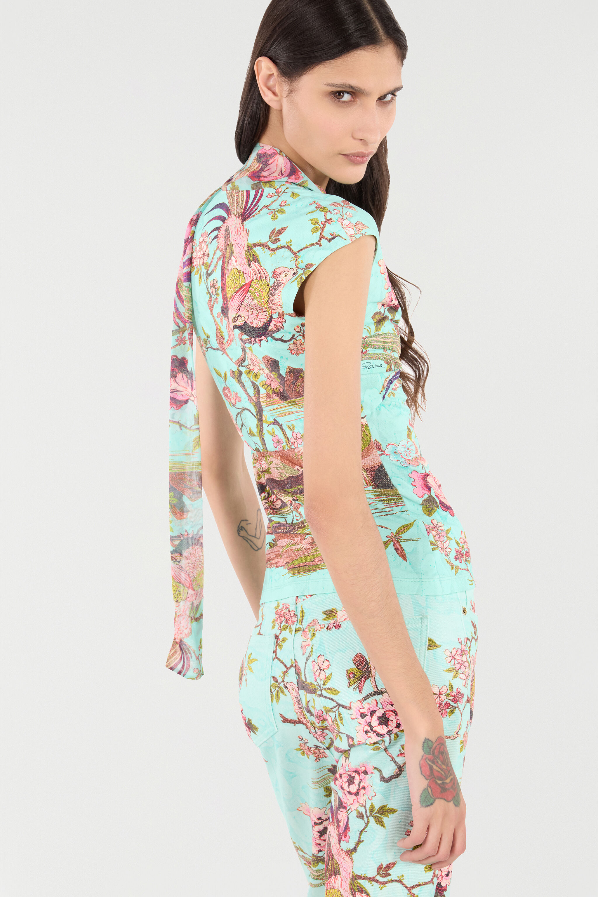 RC Floral & Pheasant Print Top Blau/Rosa VKT604-LNP76