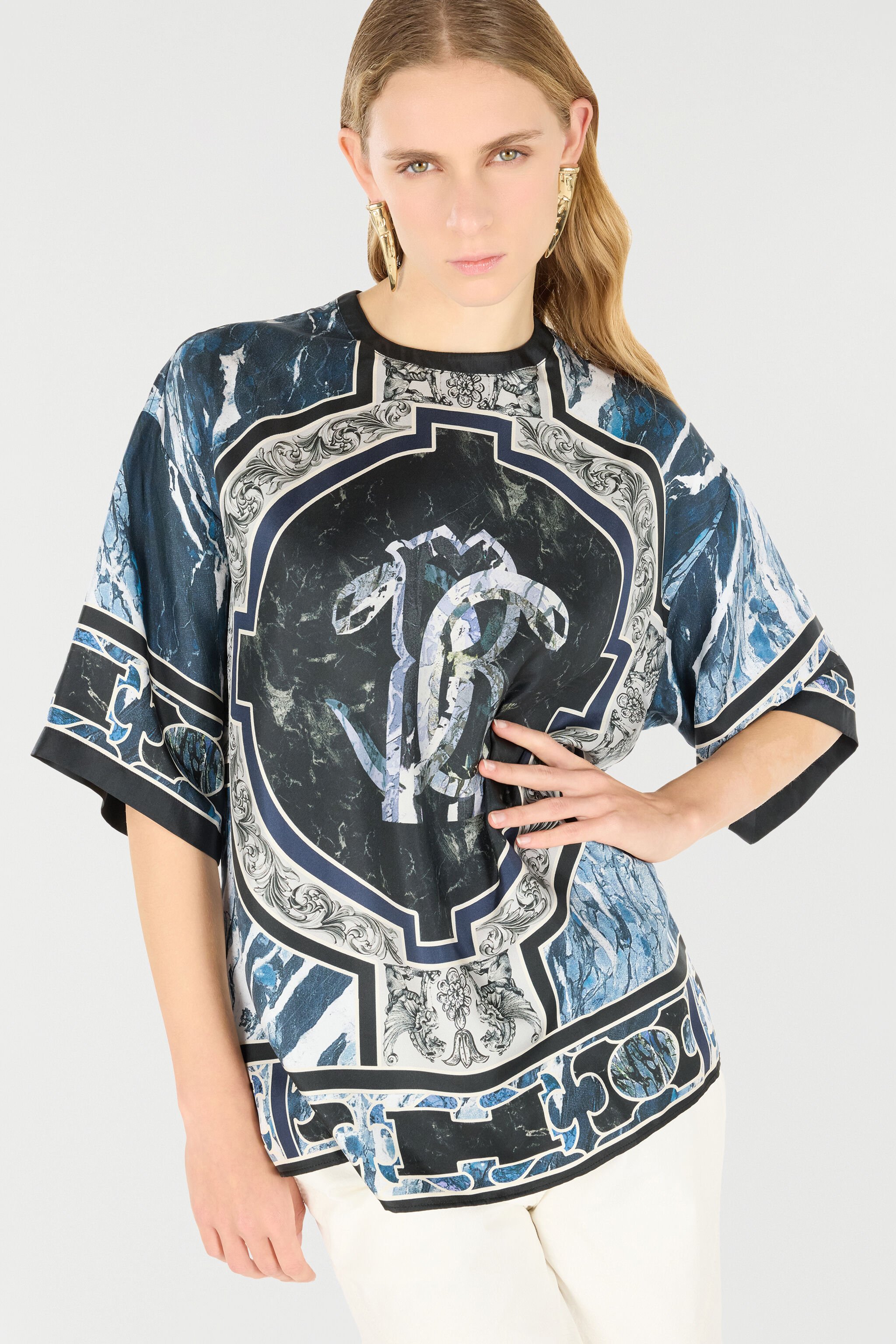 RC T-Shirt With Mirror Snake Monogram And Marble Print Dark blue UKT610-4QN81