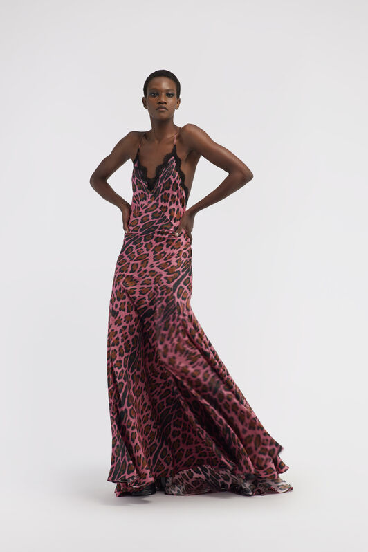 RC Slip dress with Leopard print Fuchsia RWT138-4QI13