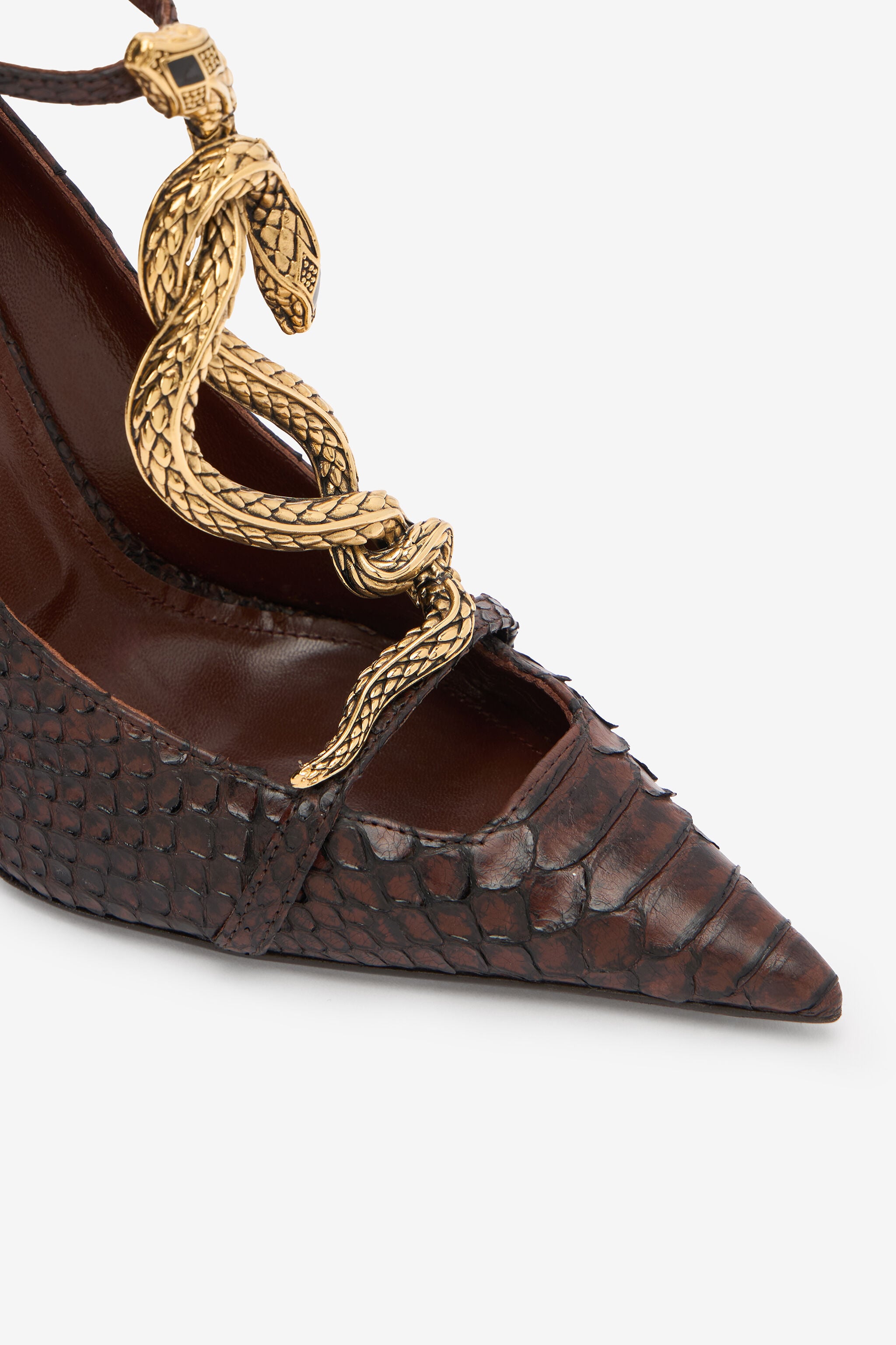 D*h様 名作 00s roberto cavalli ブラウン ゼブラ柄 カー Brown Scale-Pattern Pumps with Snake Motif in BROWN for Women