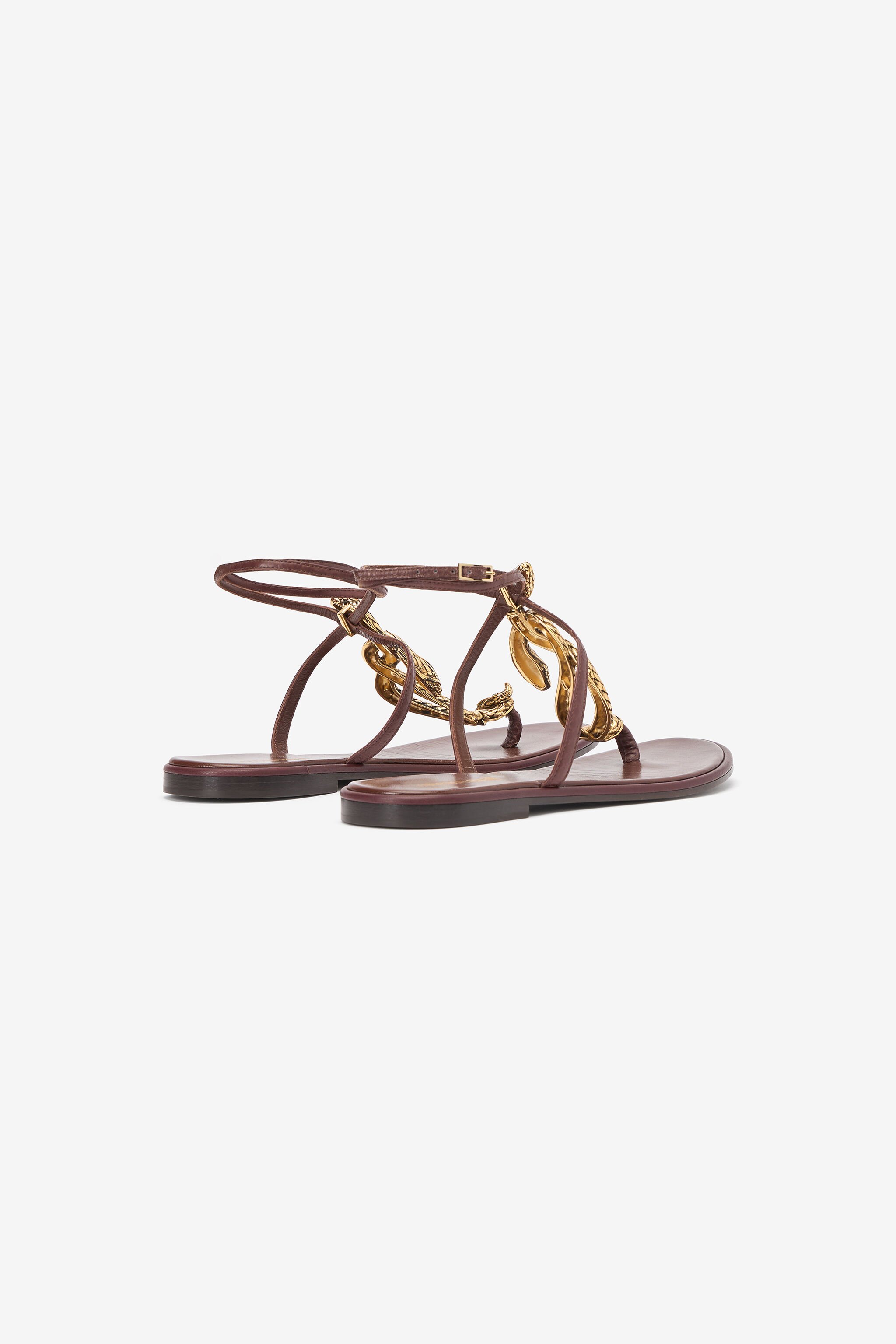 RC Sandalias planas de dedo marrones y blancas con serpientes BROWN WWS003-PAM08