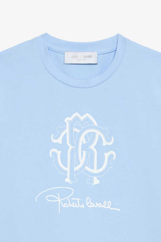 JU T-Shirt Avec Monogramme RC Et Signature Bleu clair UJT62N-JD001