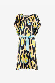 ${brand} Abito kaftano in seta con stampa Jaguar ${colorDescription} ${masterID}