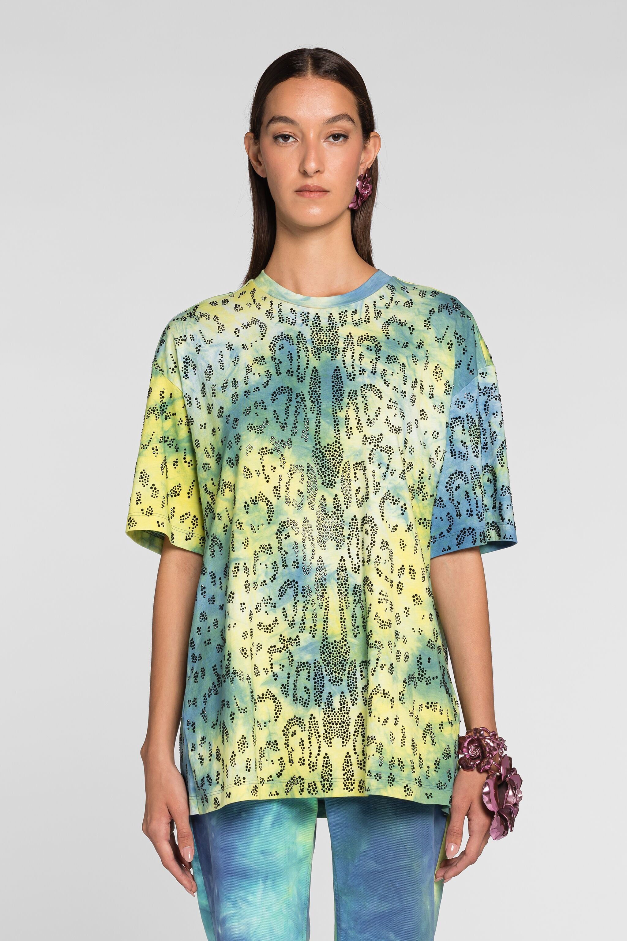RC Rhinestone tie-dye print T-shirt Light green/Light blue QKT61G-JD061