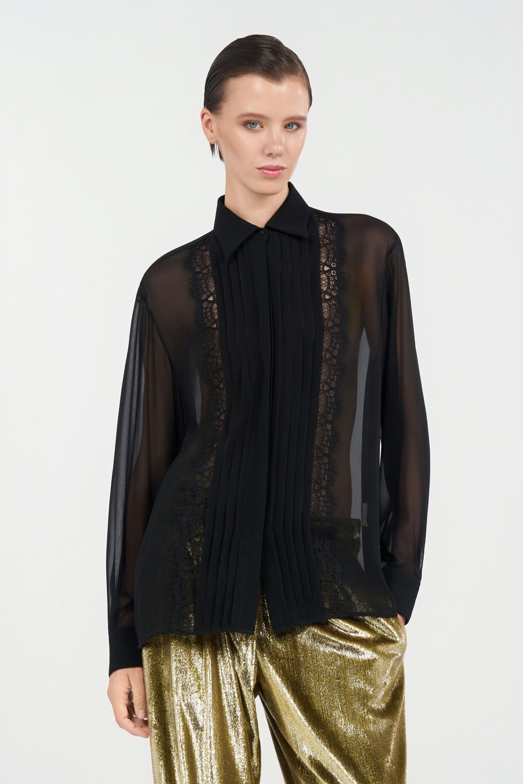 RC Black Shirt With Lace Inserts BLACK WKR703-GG001