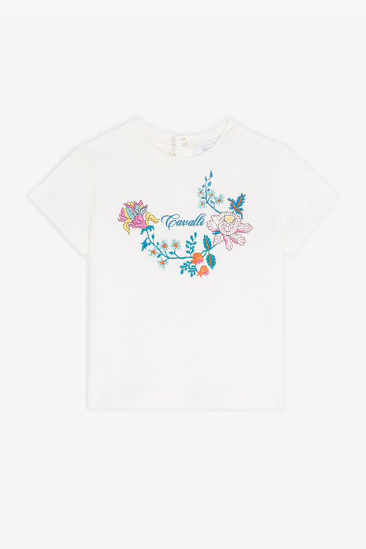 JU Floral-Embroidered Cotton T-Shirt White RJT602-JD001