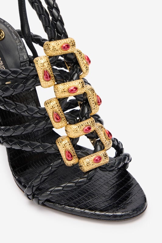 RC Black Braided Jewelled Cage Sandal RC Black Braided Jewelled Cage Sandal Black VWS003-PZ003