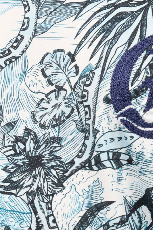 JC T-Shirt Con Stampa Jungle E Monogram Azzurro UFT042-UF062