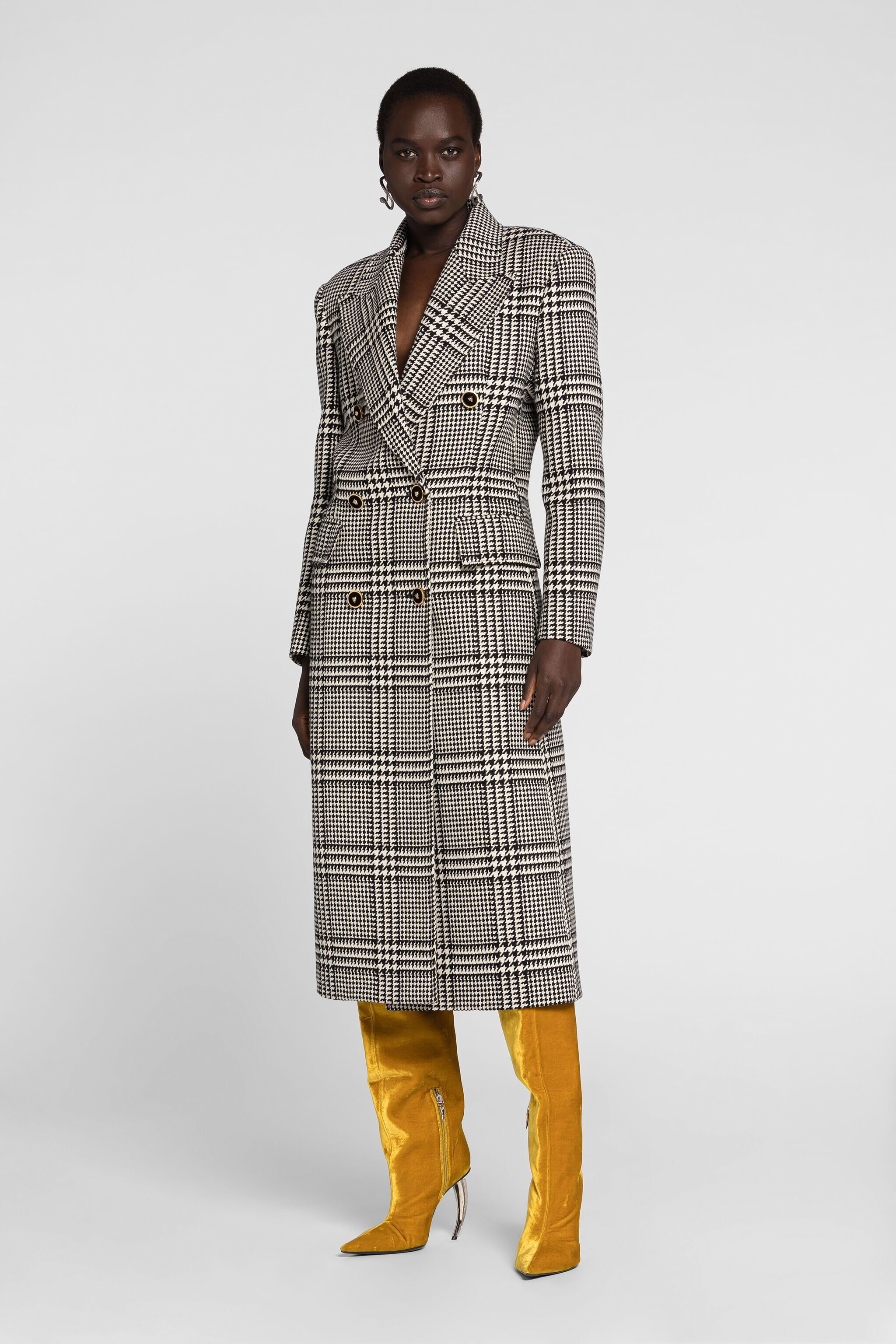 RC Houndstooth Double-Breasted Coat Black/White PKT503-GA007