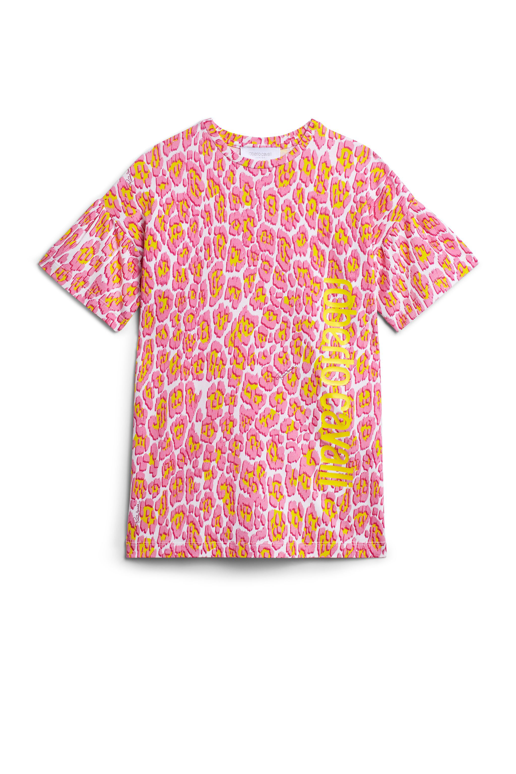 JU Rosa T-Shirt-Kleid mit Animalier-Print PINK/YELLOW IJT141-JFQ82