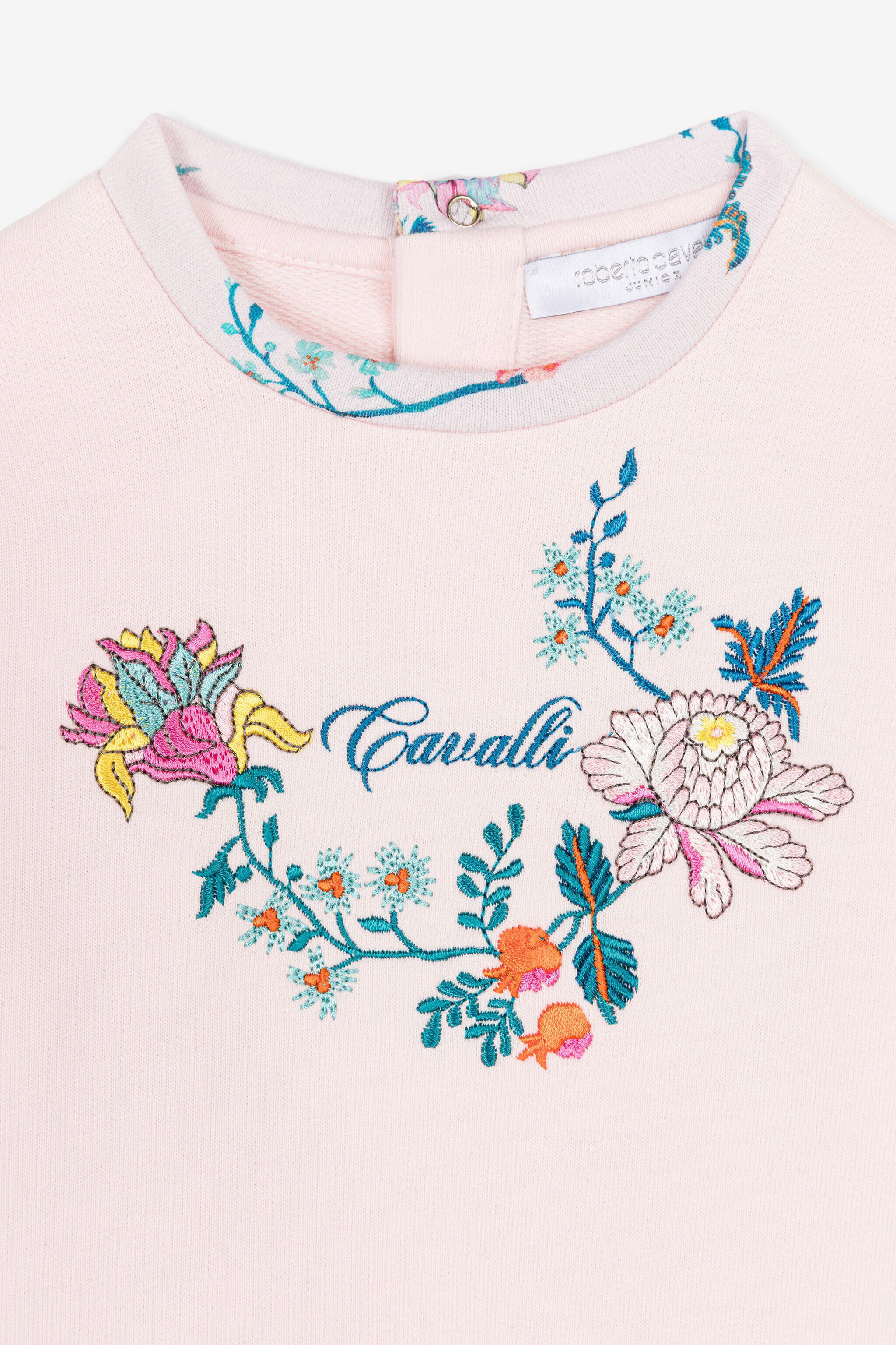 JU Logo and Floral-Embroidered Cotton Sweatshirt Pink RJT901-CF050