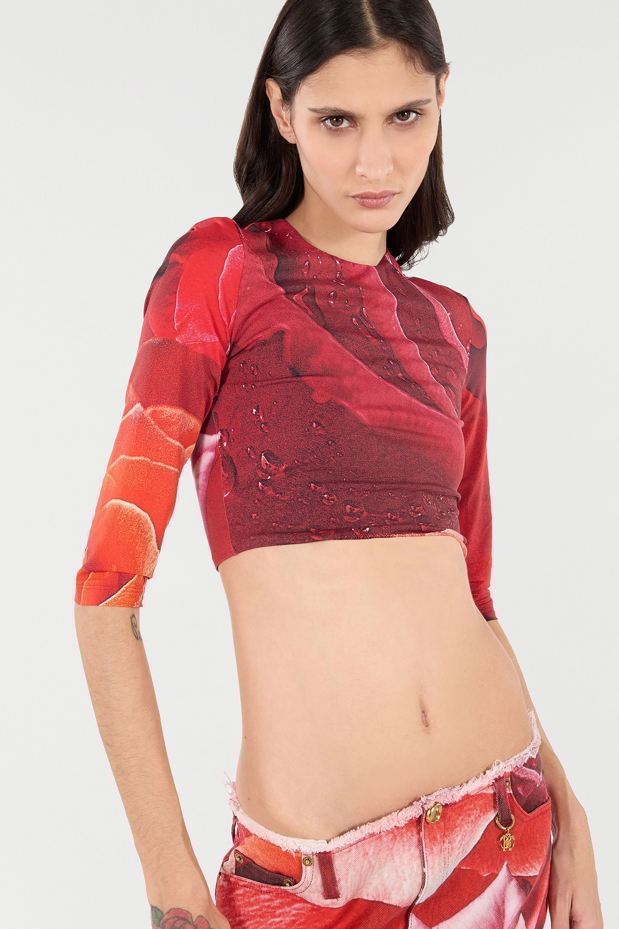 RC Rose-Print Crop Top Red UKT608-LNN48