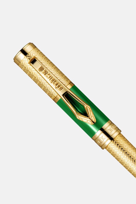 RC Roberto Cavalli Chevron Ballpoint Pen, Gold Color & Green Lacquer  RC Roberto Cavalli Chevron Ballpoint Pen, Gold Color & Green Lacquer  GOLD VALG07-IG269