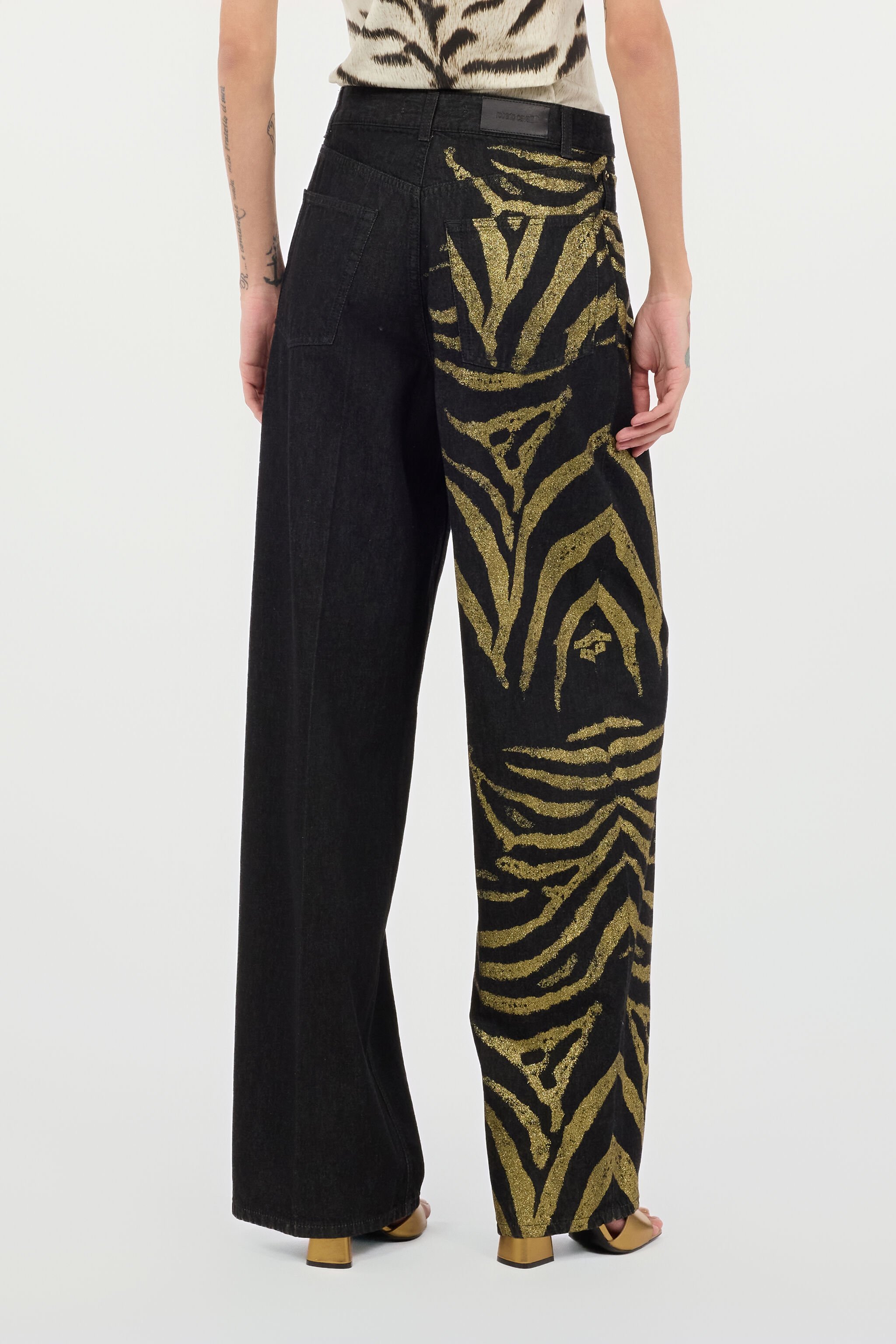 RC Jeans With Zebra Print On Side Black/Gold UKJ207-KON84