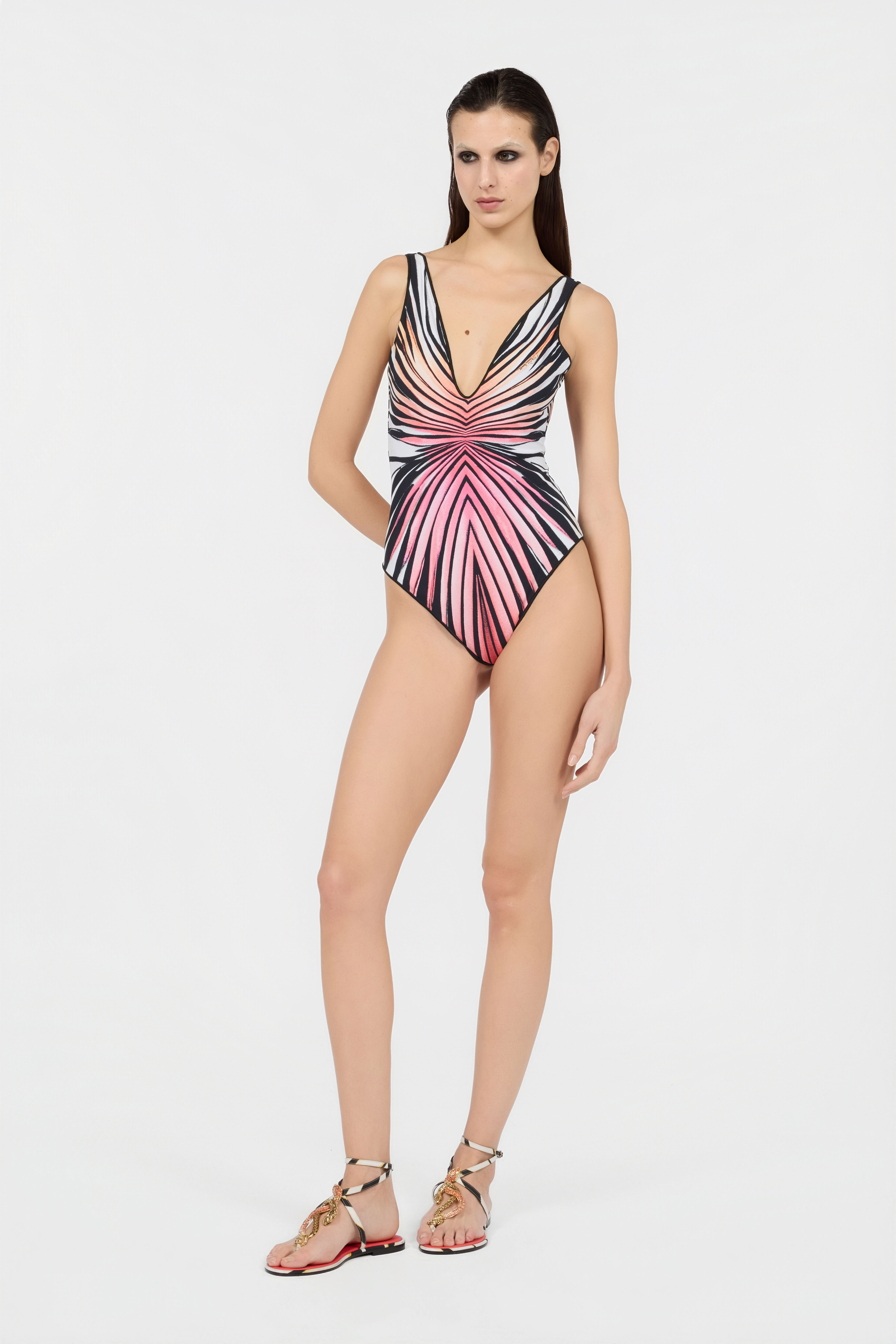 Ray Of Paradise Print Swimsuit in CORAL for Women | Roberto Cavalli®