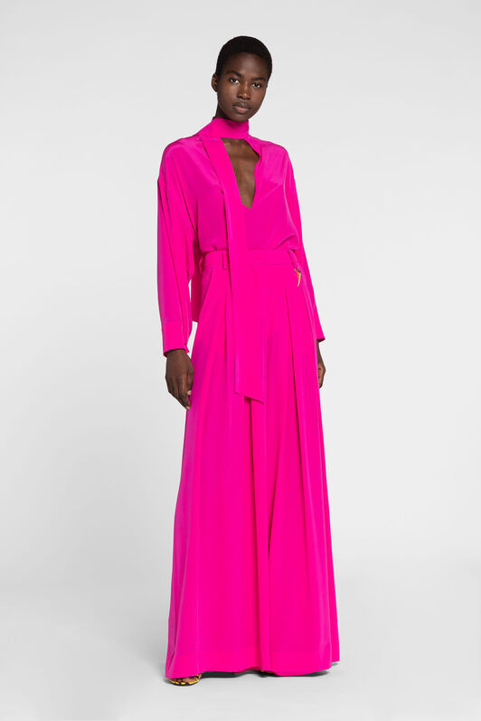 RC Tiger Tooth Wide-Leg Silk Trousers RC Tiger Tooth Wide-Leg Silk Trousers Fuchsia OQT204-SY001