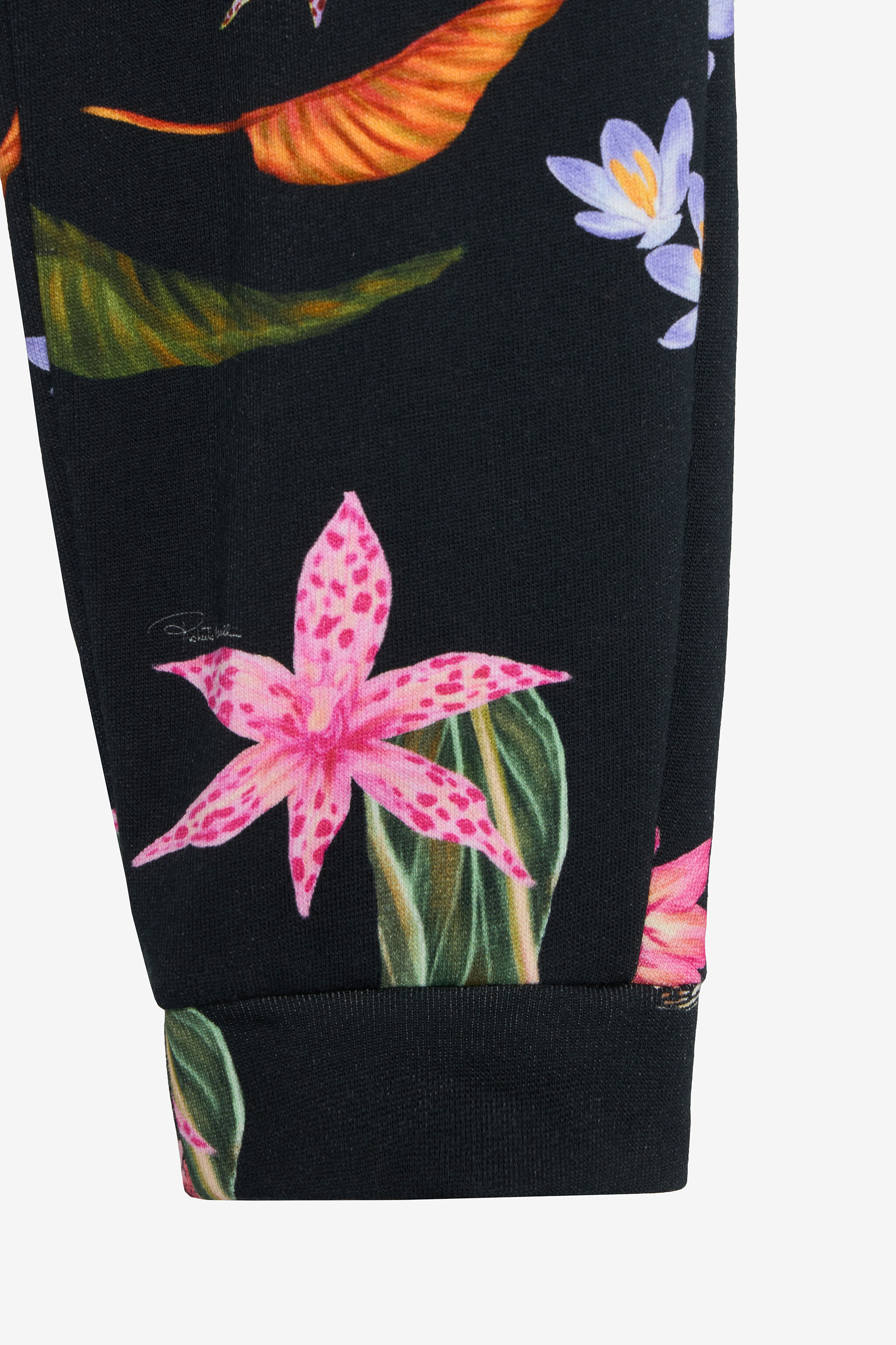 JU Black Track Pants with Tropical Print BLACK VJT23B-5OP32