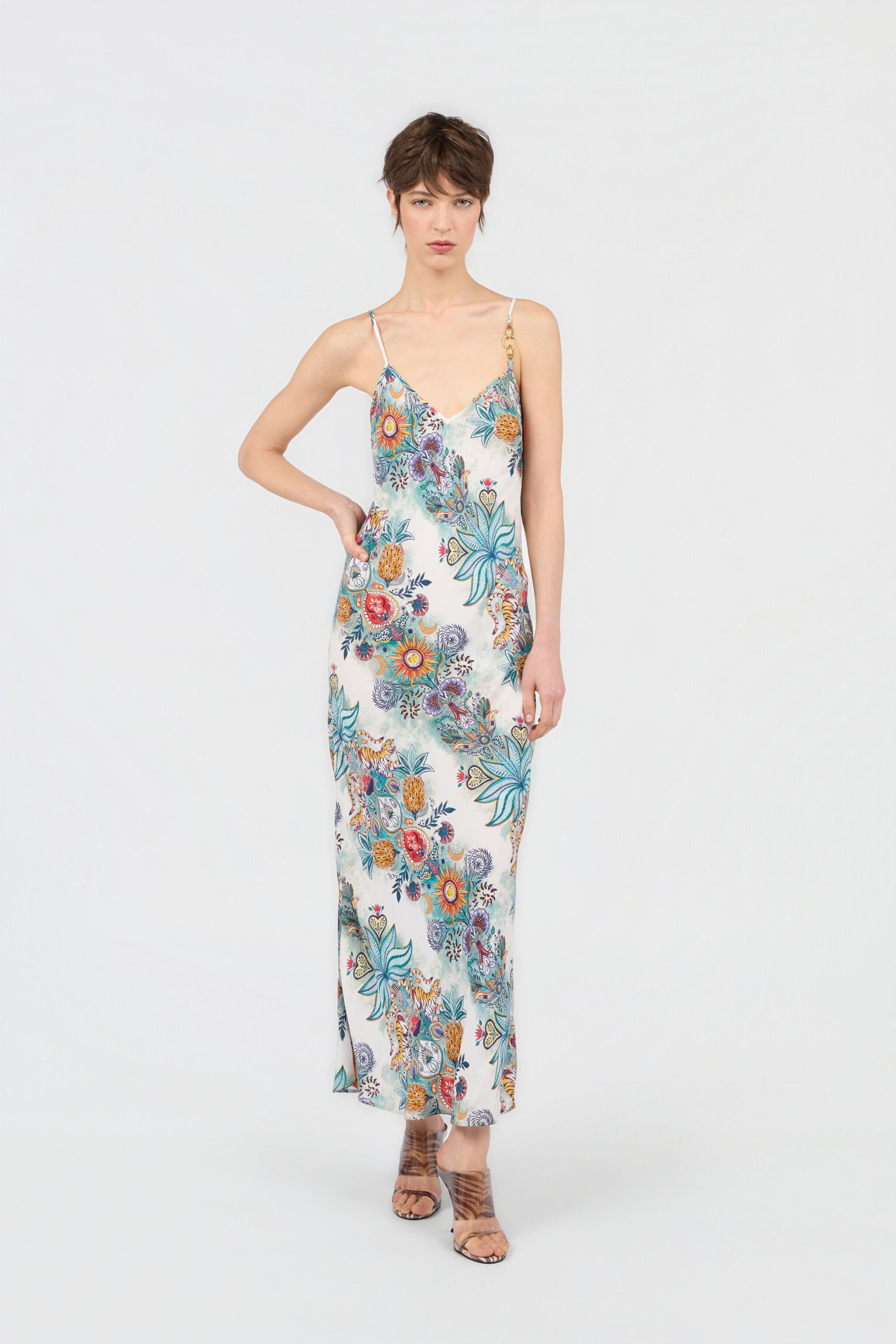 JC Dress Stampa Tropical Garden TURCHESE CHIRO WFT312-WF710