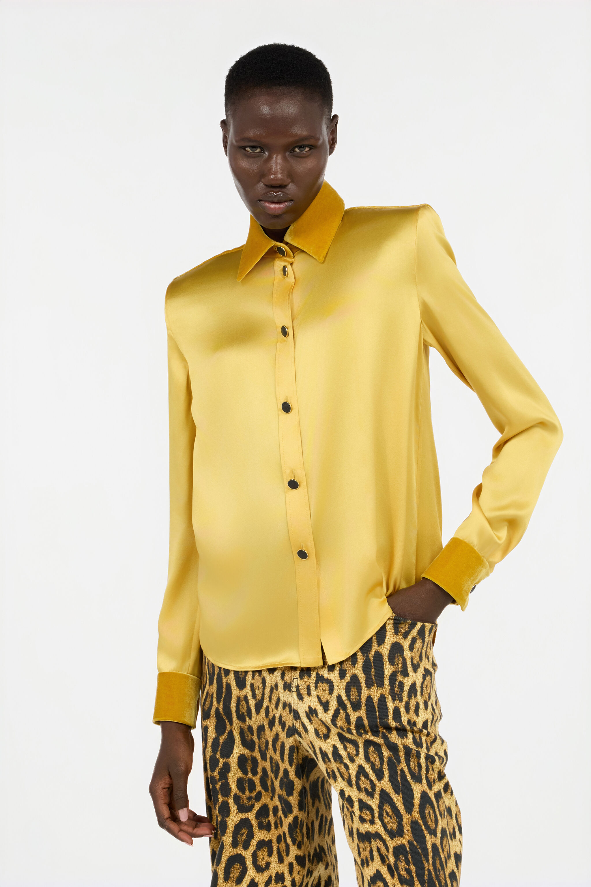 RC Ochre Silk Shirt With Velvet Inserts OCRA VWT700-SE041