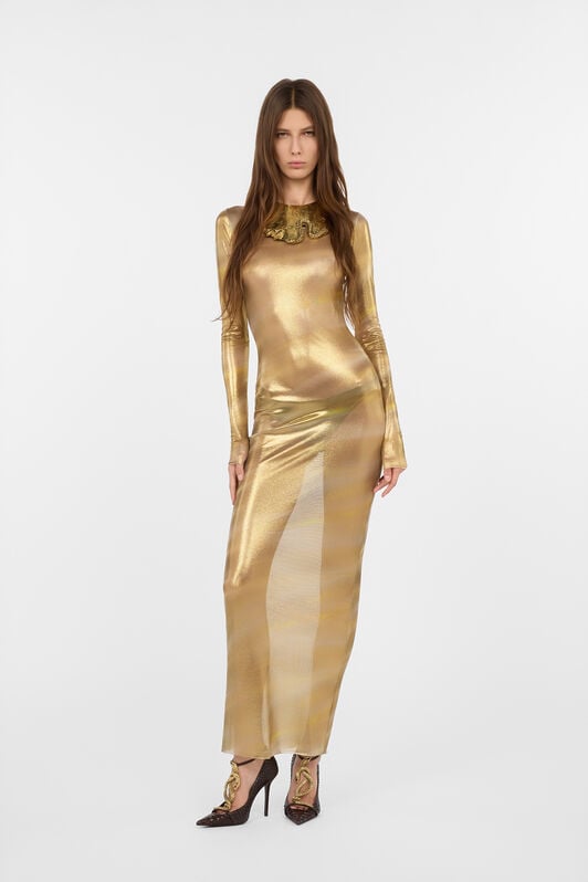 RC Abito Lungo See-Through Con Stampa Marmorizzata GOLD-SAHARA WWT127-TLS27