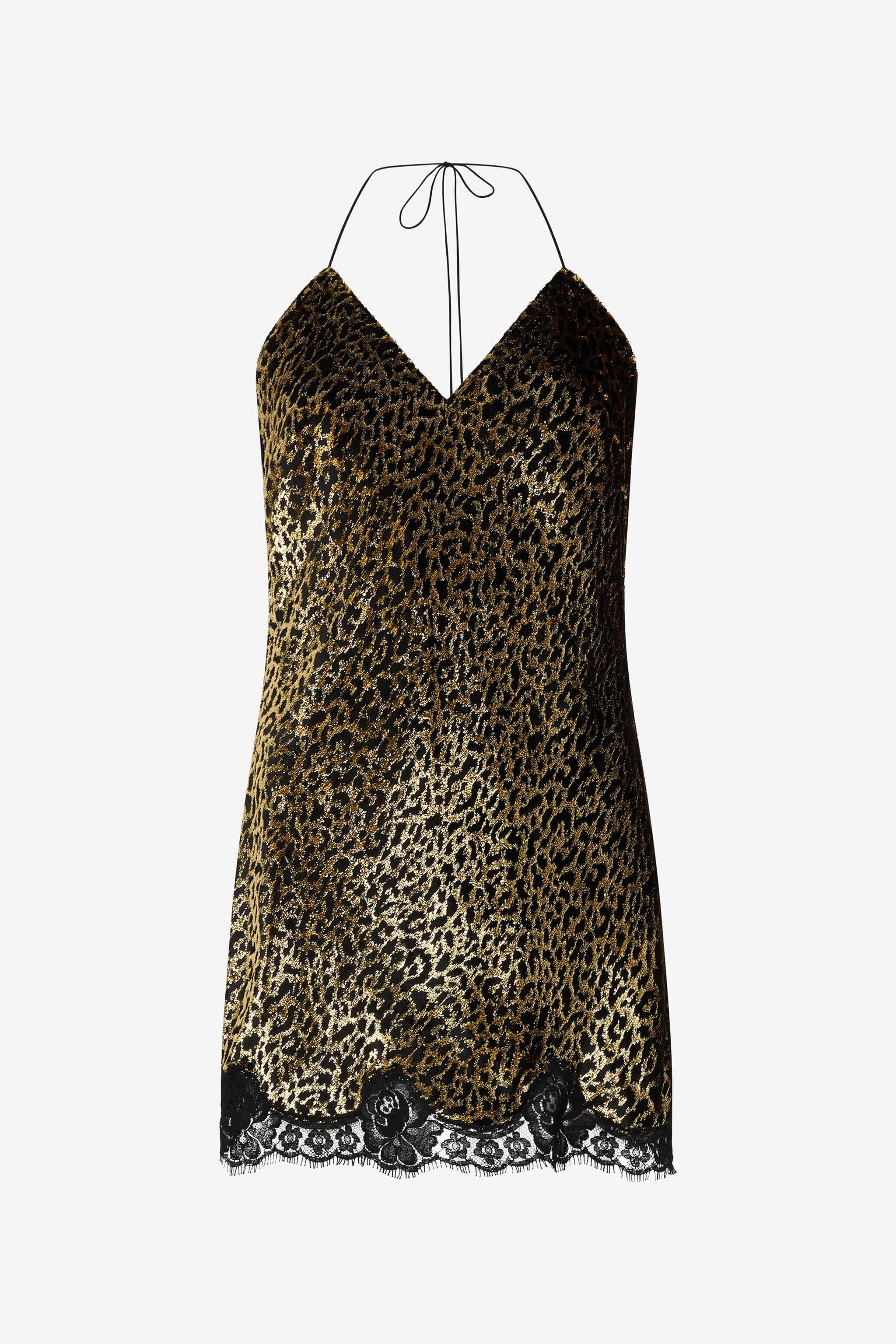 Macro Leopard Print Silk Slip Dress in BLACK/GOLD for Women