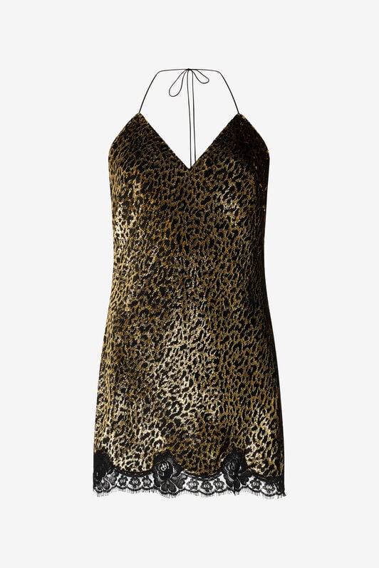 RC Macro Leopard Print Silk Slip Dress RC Macro Leopard Print Silk Slip Dress BLACK/GOLD WKT143-FT061