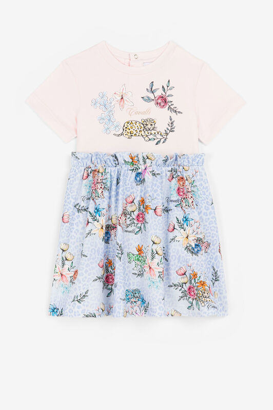 JU Jaguar And Flower-Print Cotton Dress Light blue QJT124-JV025