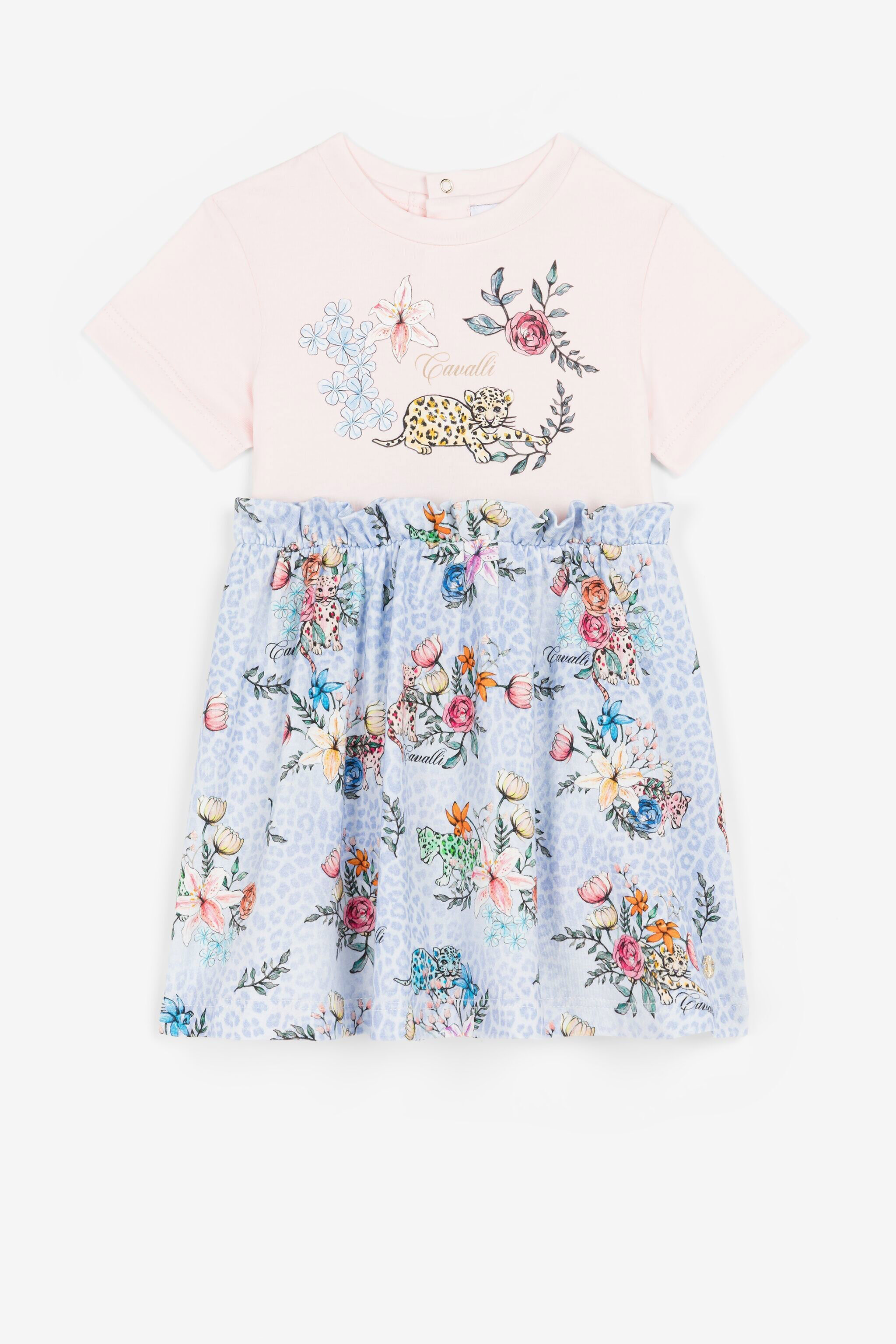 JU Jaguar And Flower-Print Cotton Dress Light blue QJT124-JV025