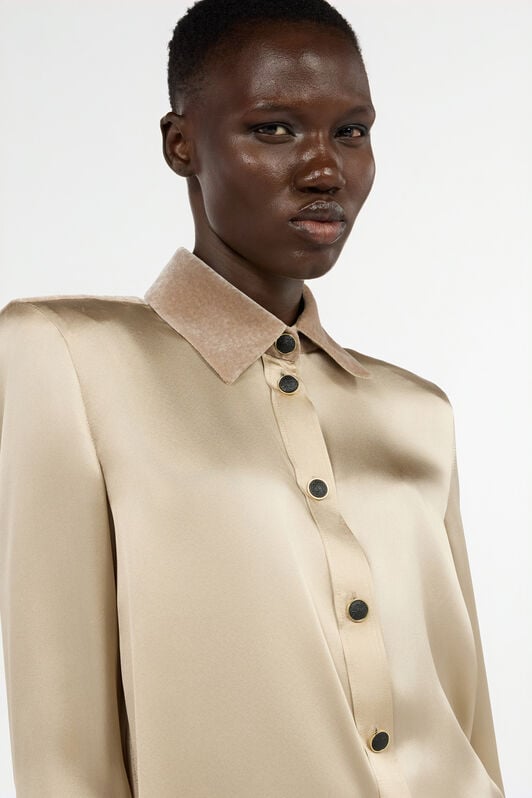 RC Beige Silk Shirt With Velvet Inserts RC Beige Silk Shirt With Velvet Inserts Light Brown VWT700-SE041