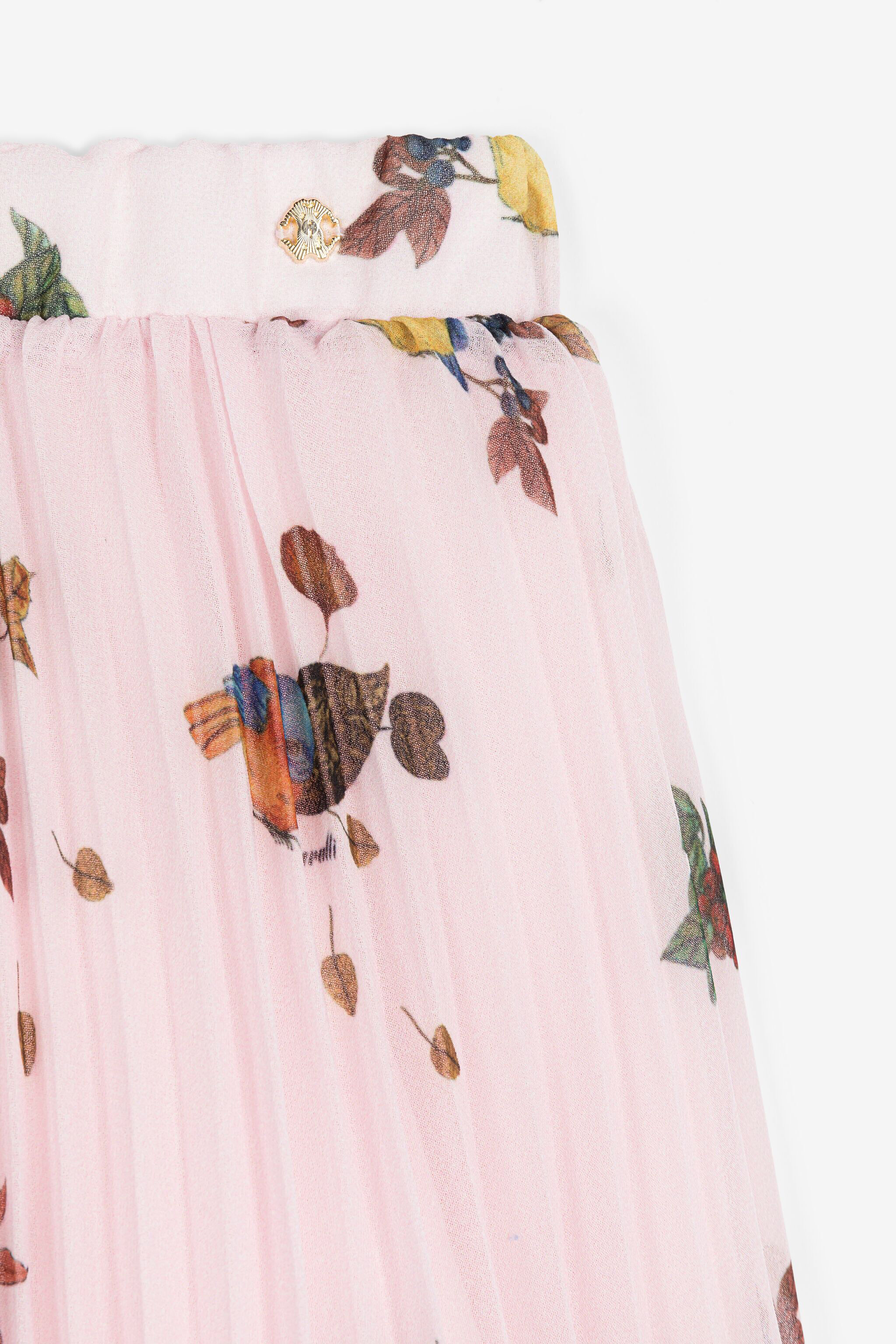 JU Bird-Print Pleated Skirt Pink RJT30C-5LH90