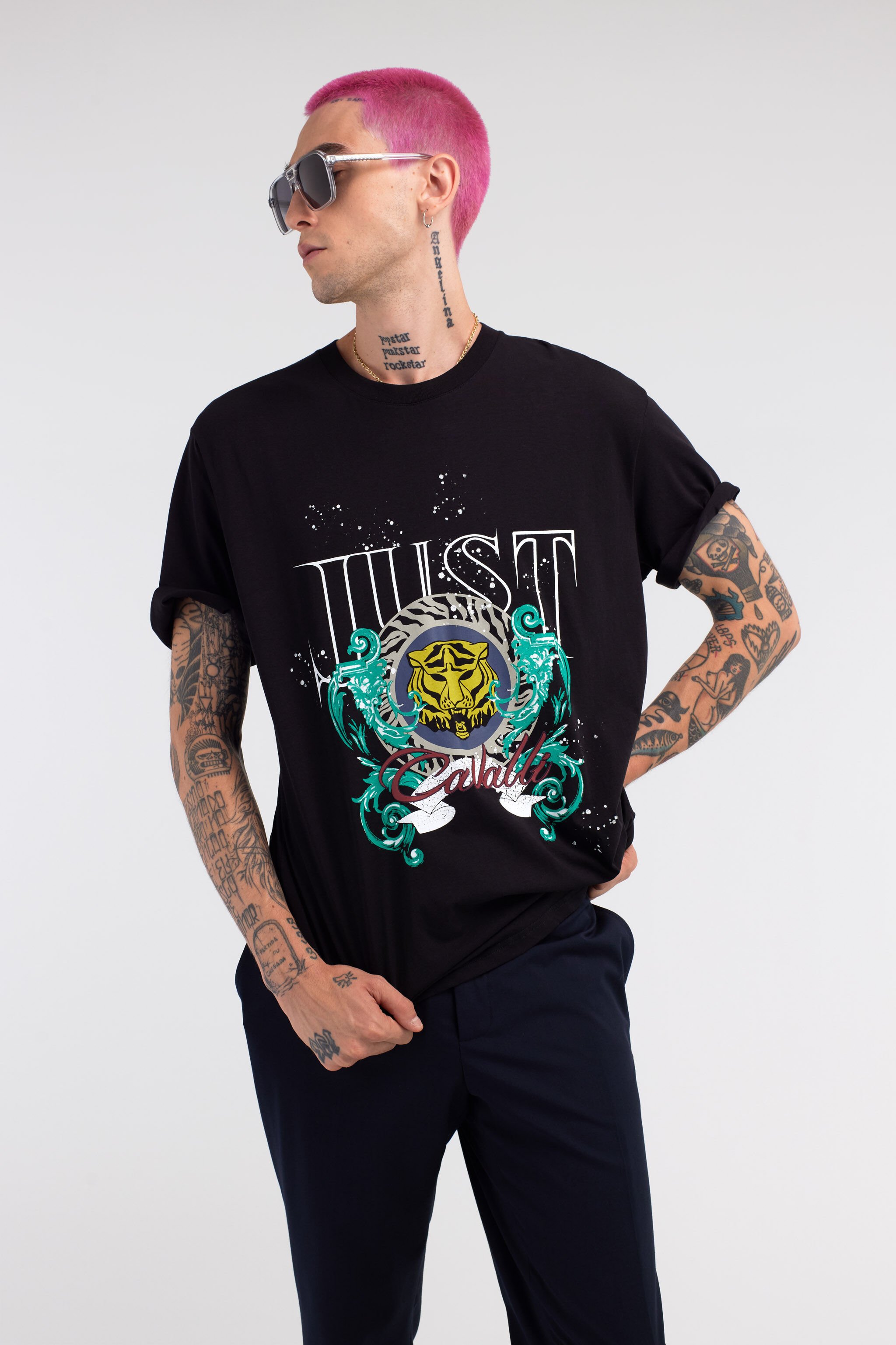 JC Just Cavalli Tiger Logo T-Shirt Black RRT921-RR183