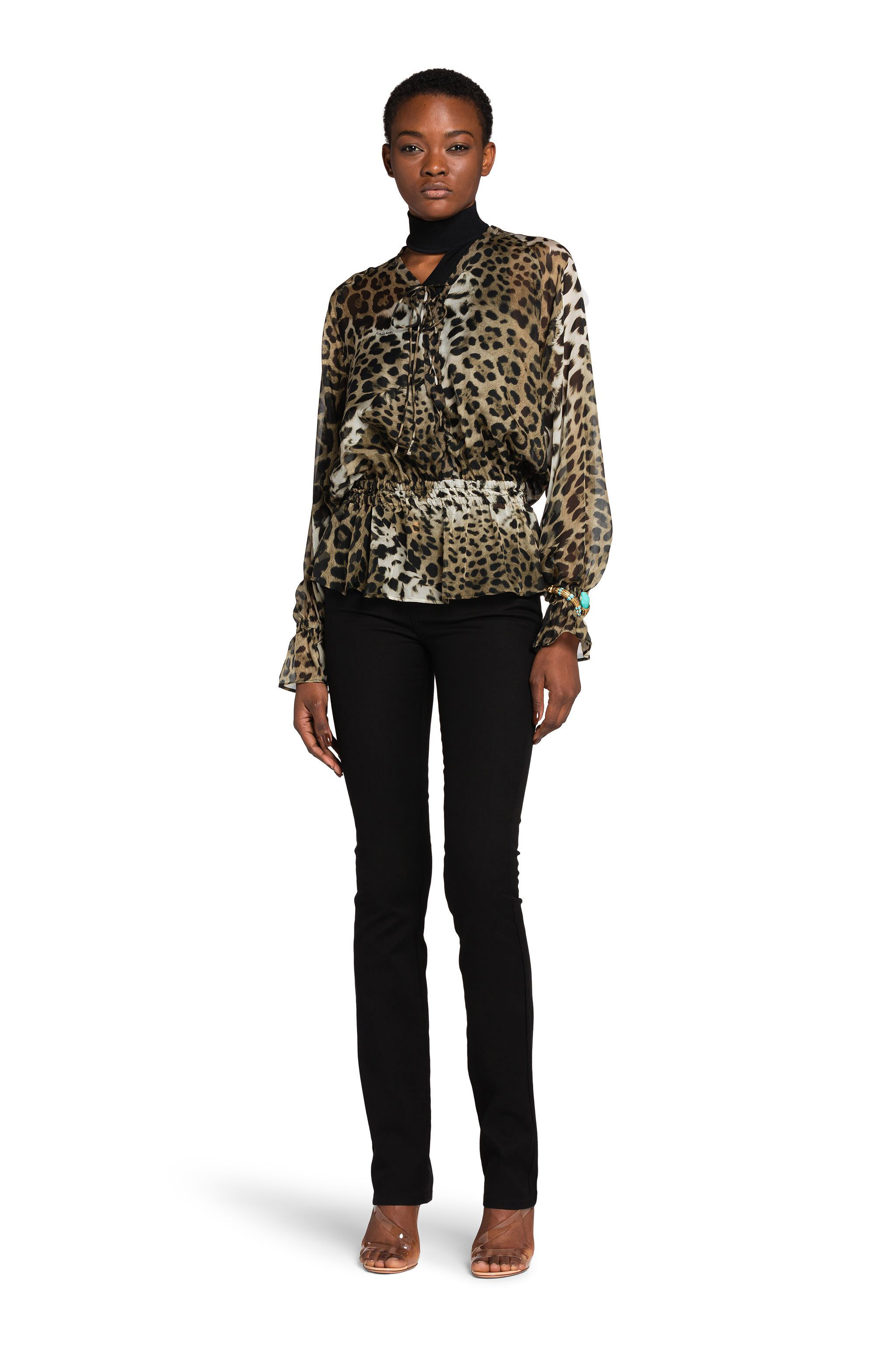 RC Leopard-Print Tie-Front Silk Top Light Brown FST712-XCQ84