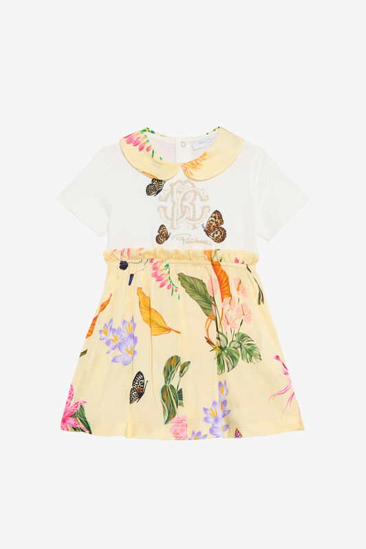 JU Milk White and Yellow Dress with Tropical Print MILKY WHITE/YELLOW VJT102-JD001