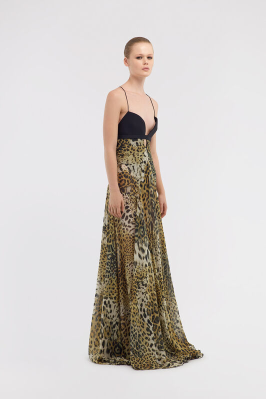 RC Long dress Jaguar Skin print Light Brown SKT118-CTG34