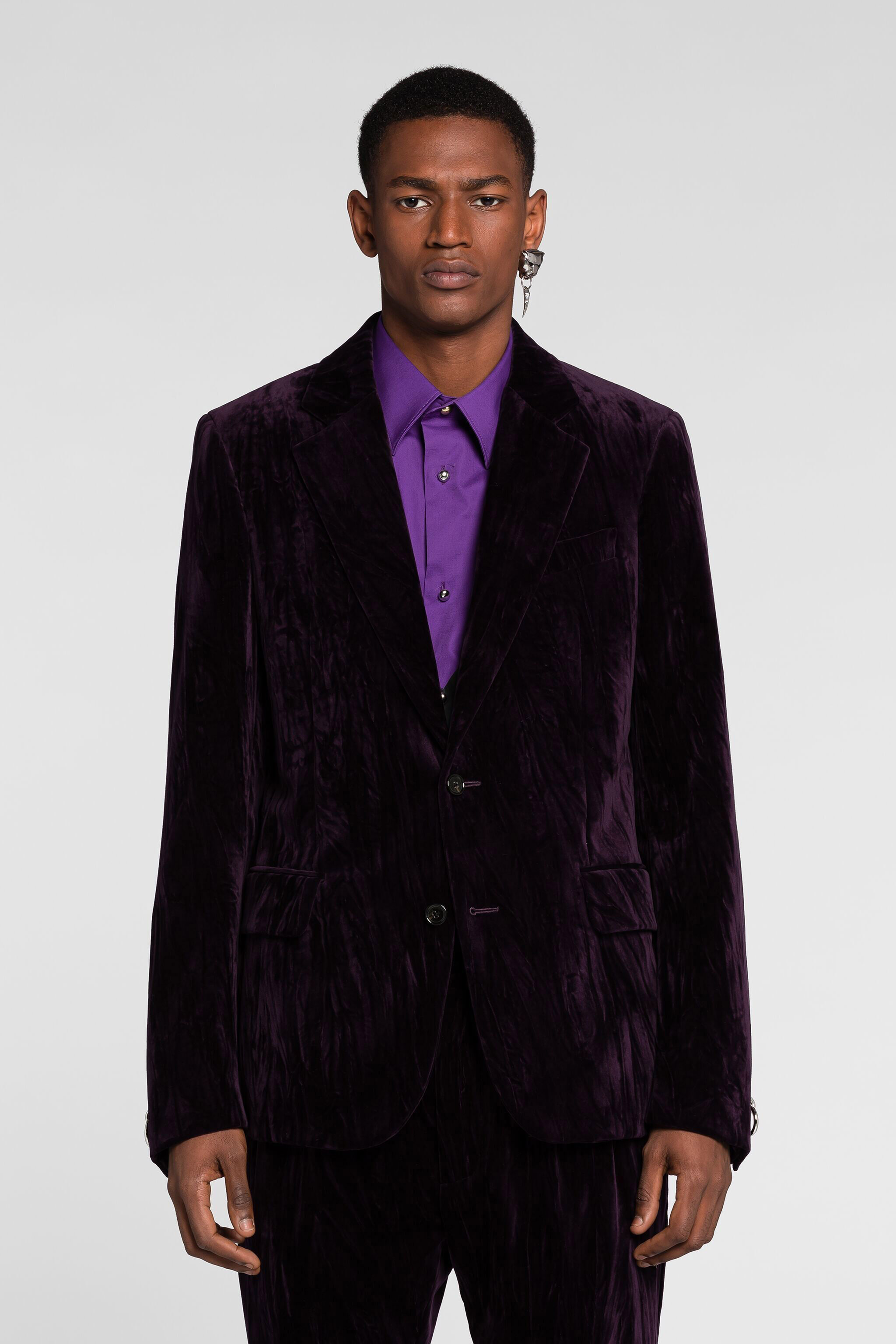 Velvet Single-Breasted Blazer in Purple for Men | Roberto Cavalli®