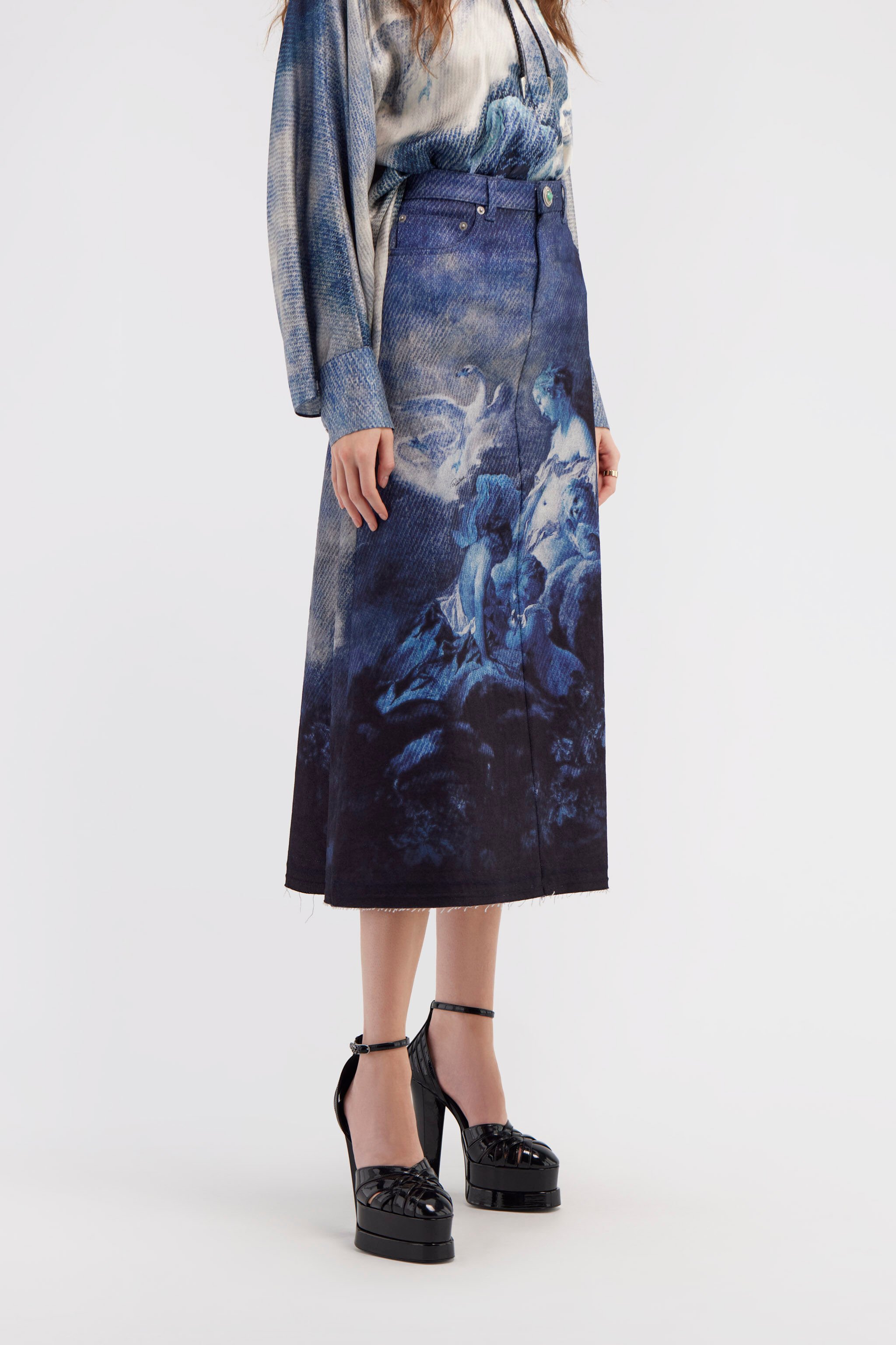 RC Skirt with Denim Wild Leda print Dark blue RWJ303-DSI16