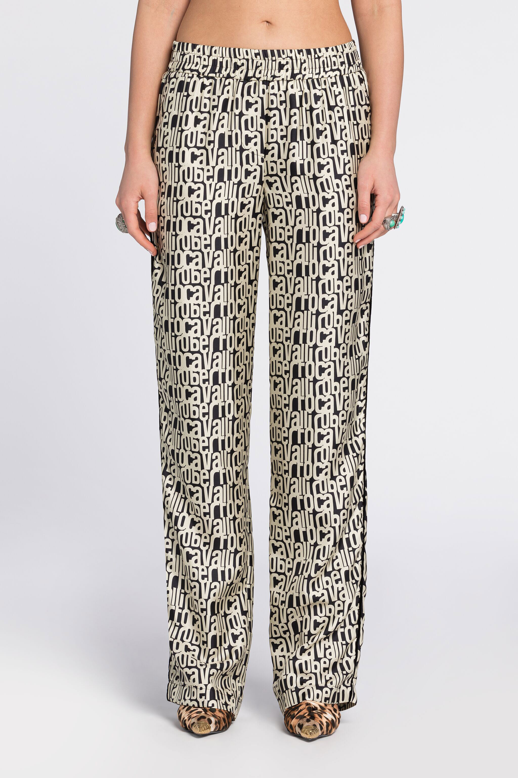 RC Logo-Print Silk Trousers Black/White RKT210-4QH82