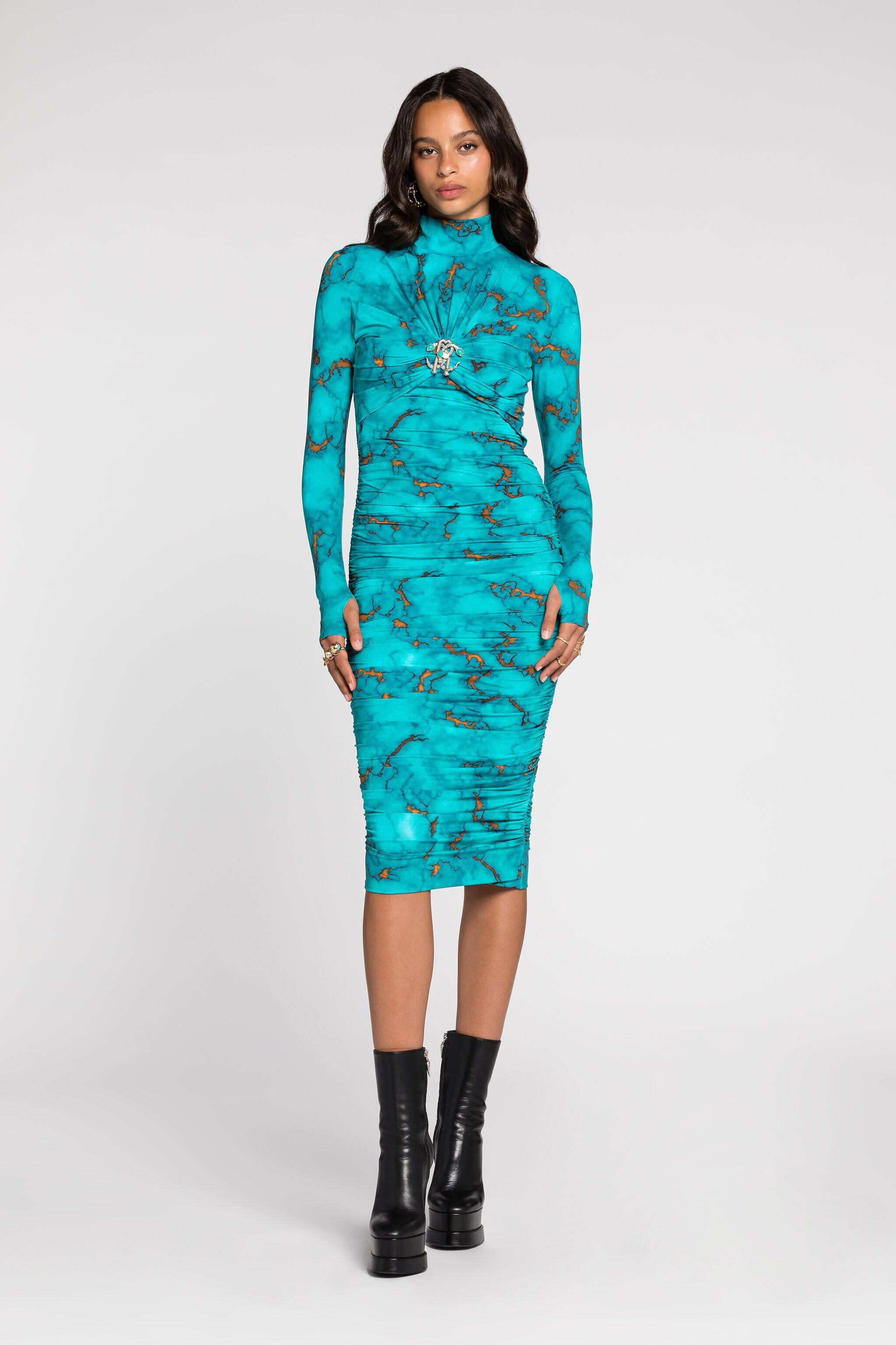 RC Marble-print bodycon midi dress Light blue RKT113-LNH62
