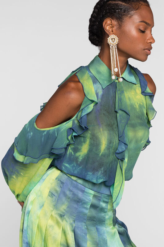RC Camicia tie-dye con cut-out Verde chiaro/Azzurro QKT702-GG039