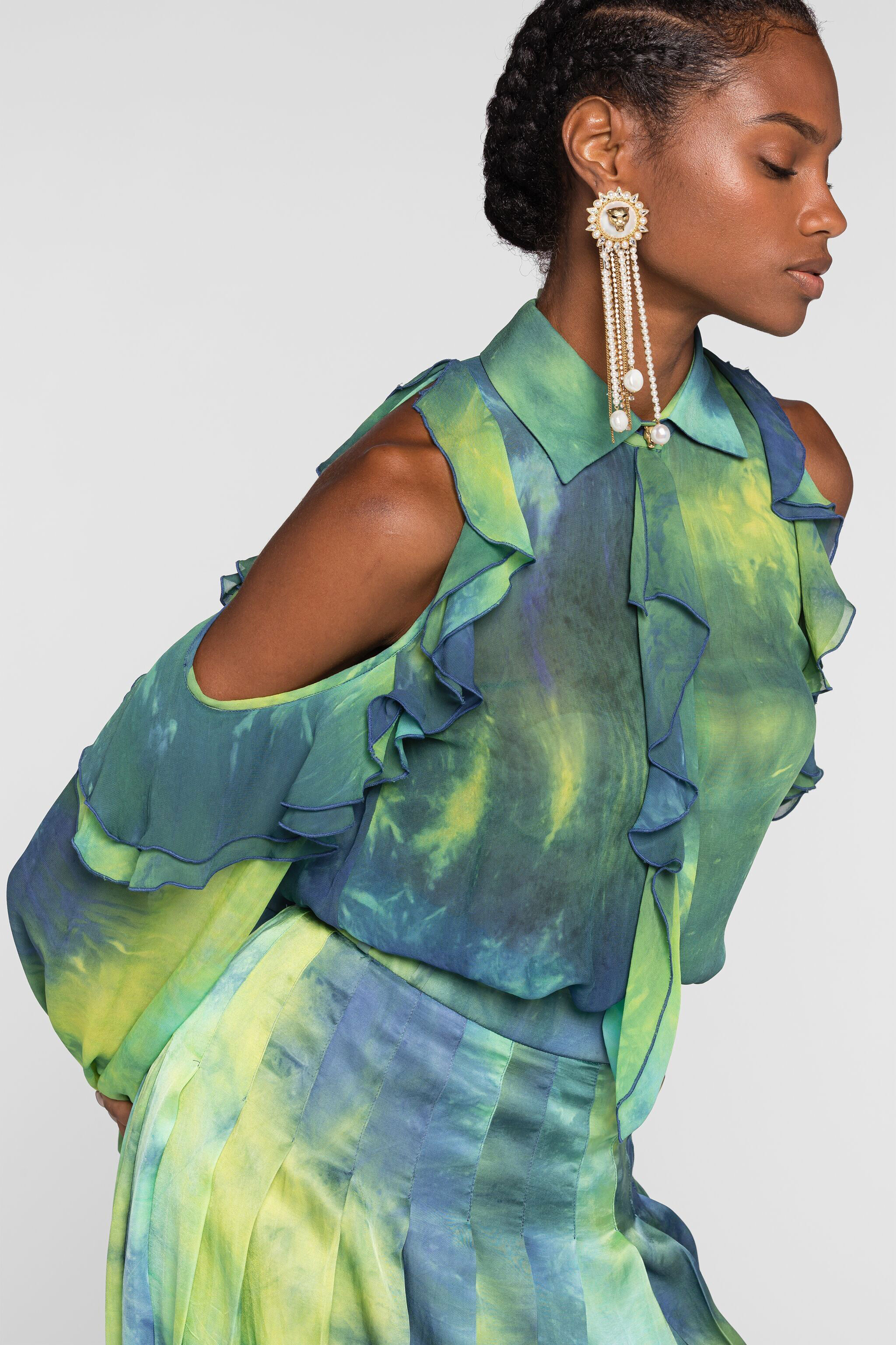 RC Camicia tie-dye con cut-out Verde chiaro/Azzurro QKT702-GG039