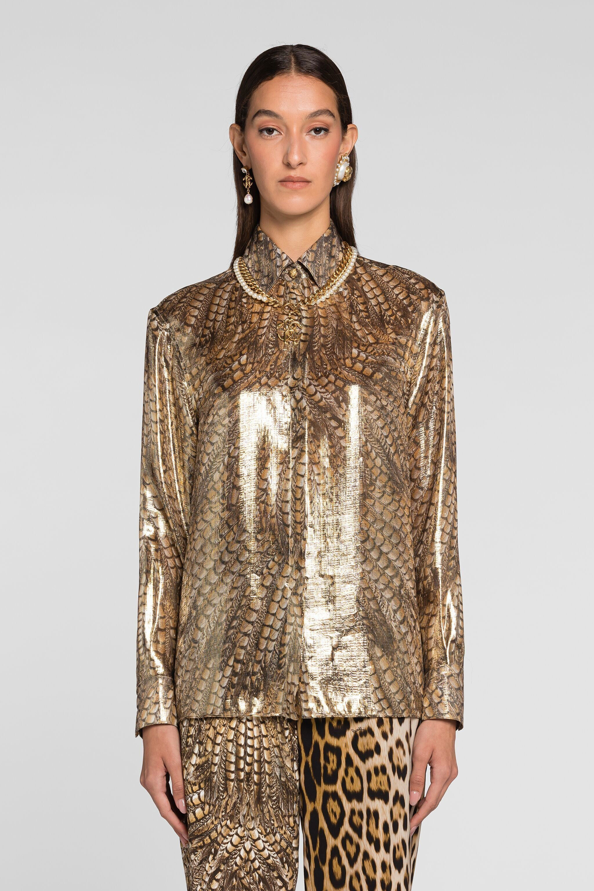 RC Hawk-print metallic shirt Light brown QKT704-XFF52