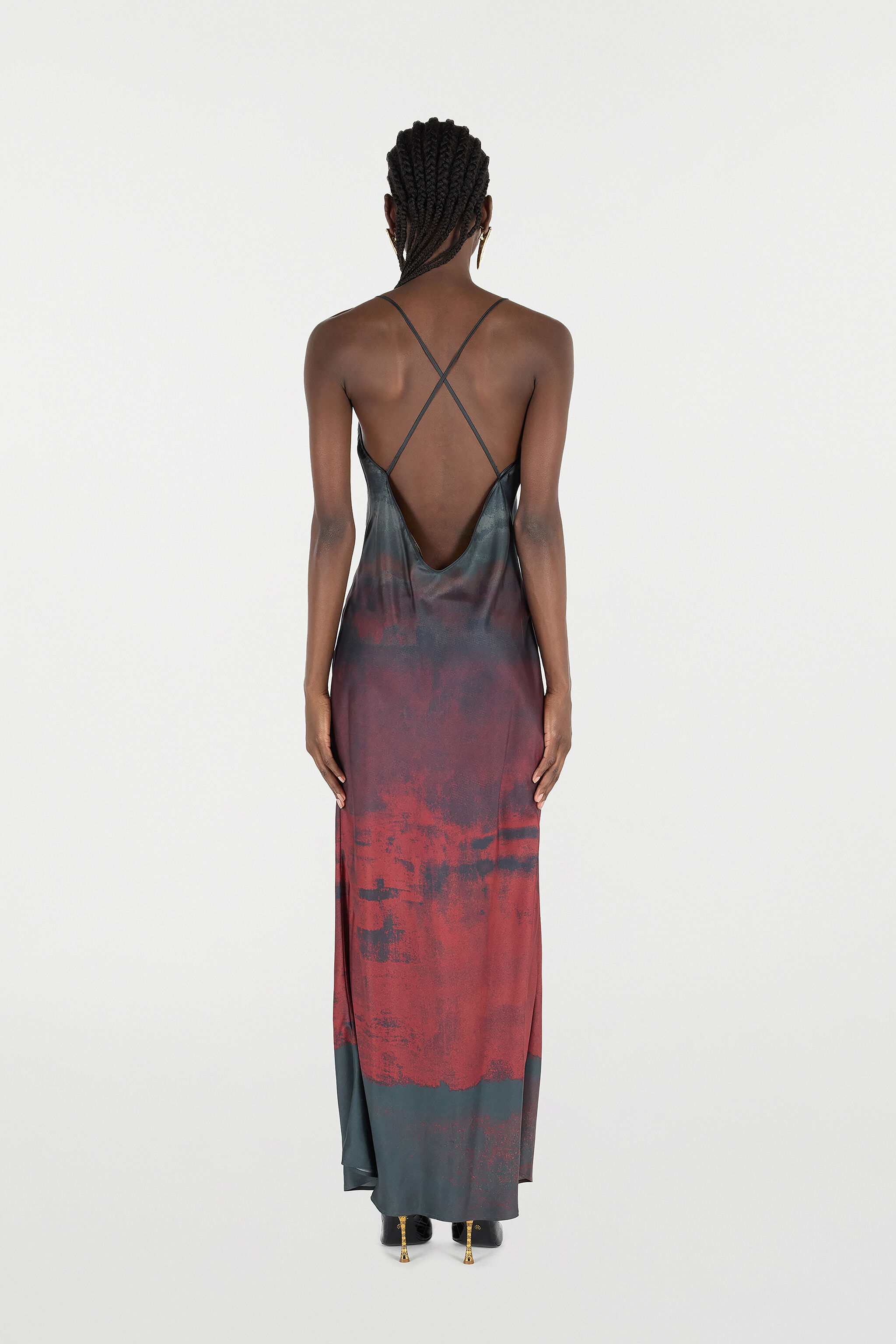 RC Slip-Style Long Dress with Garment-Dyed Effect Negro/Rojo VQT102-4QP69