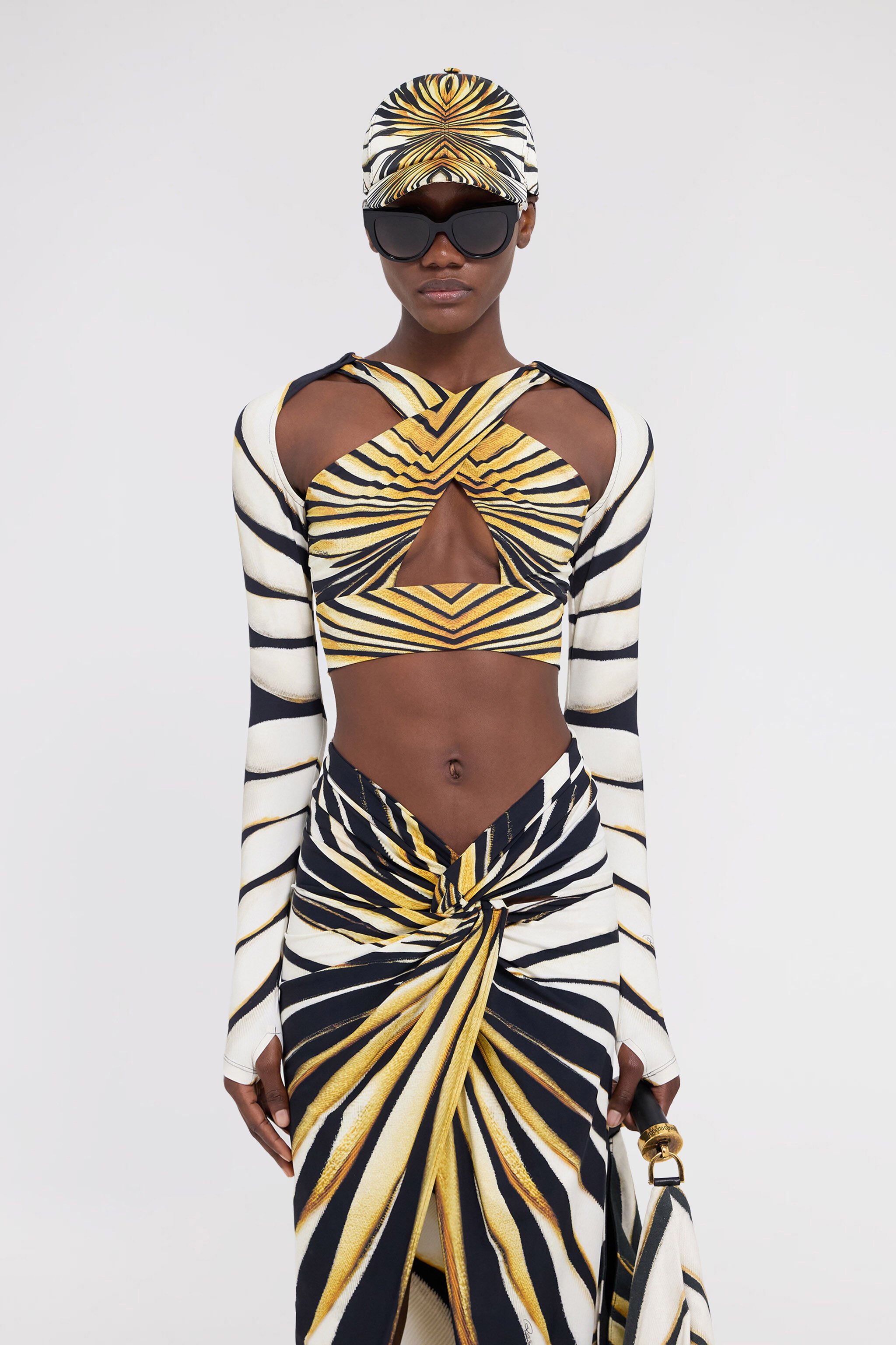 RC Ray Of Gold Print Cut-Out Top Gold TKT609-OOM33