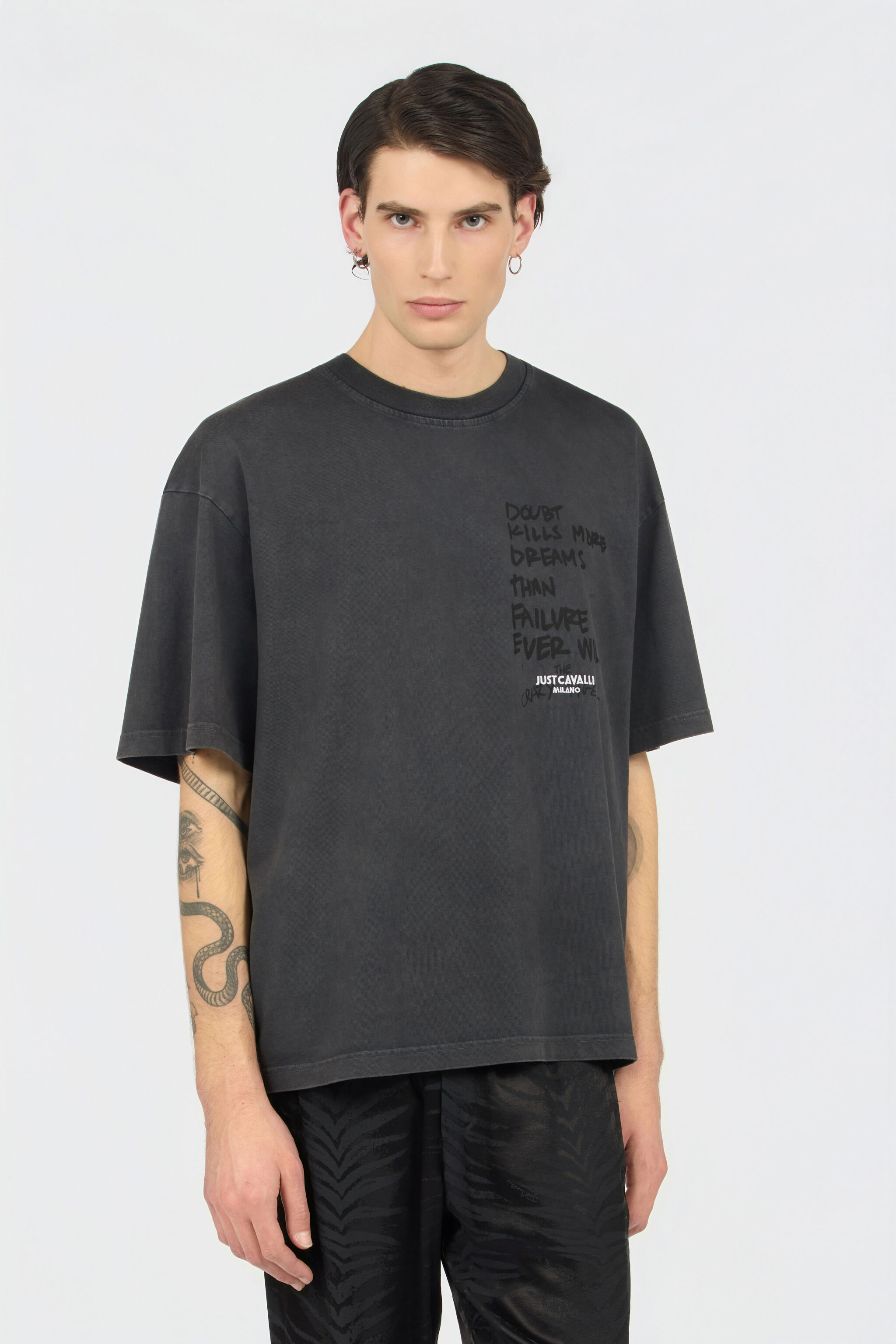JC Grey T-Shirt With Printed Tiger BLACK WFT055-WF085