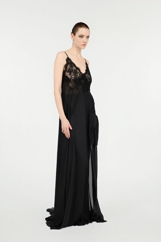 RC Extra-Long Black Silk Dress Noir VWT124-CC001
