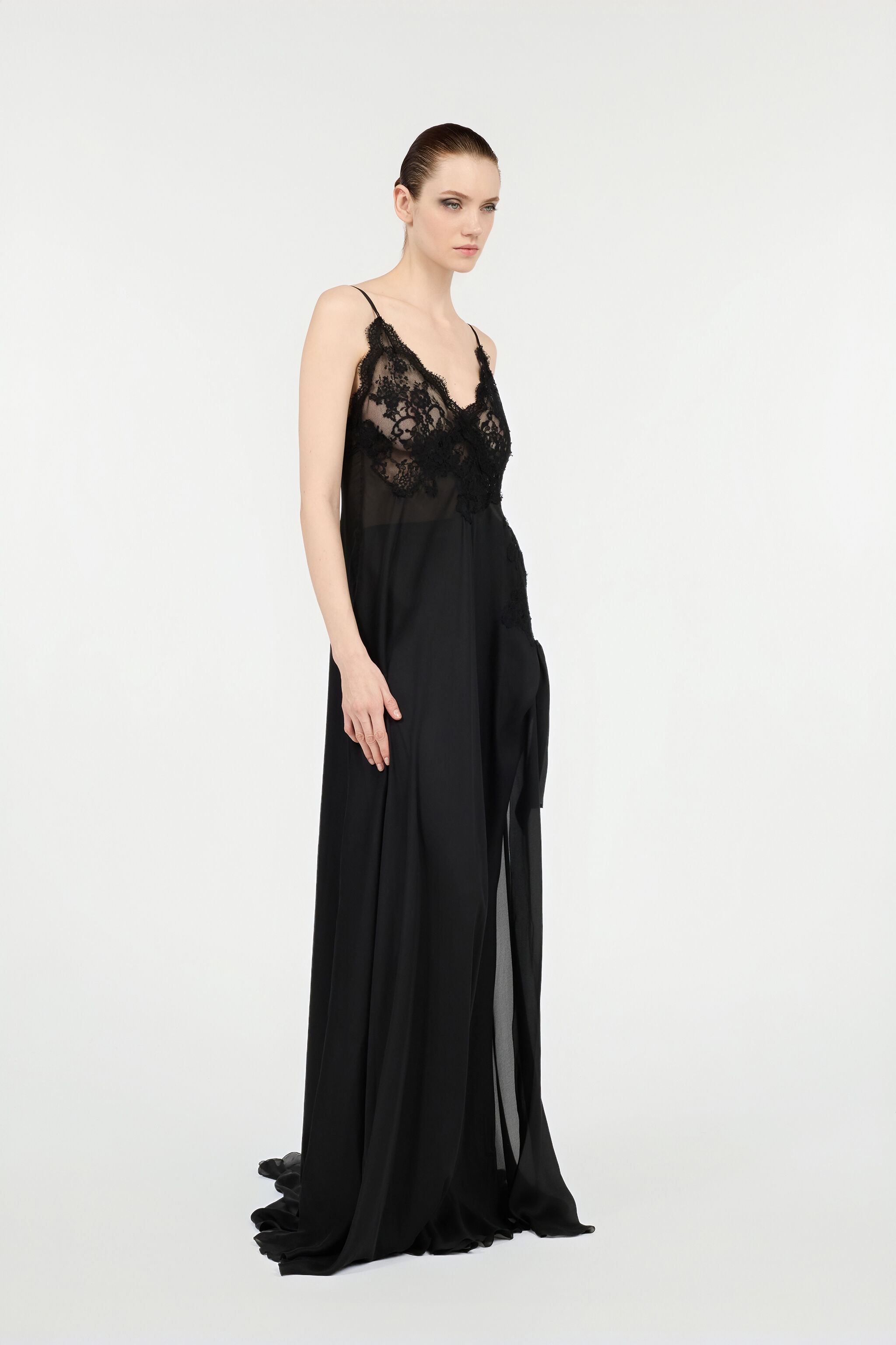 RC Extra-Long Black Silk Dress Noir VWT124-CC001